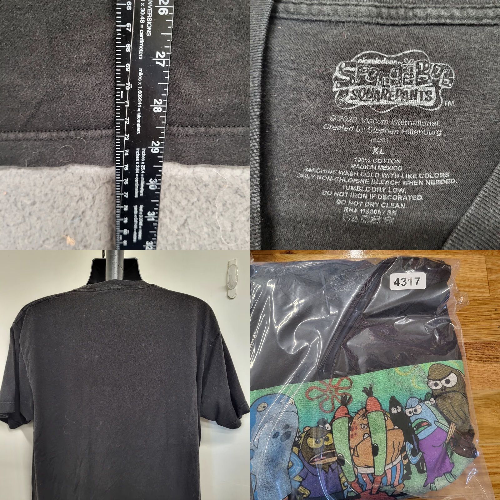 Nickelodeon SpongeBob SquarePants Tshirt Men's XL Official Licensed Nickelodeon Characters Shirt Regular Short Sleeve Black Cotton Knit Logo Size US XL / EU 56 / 4 - 8 Thumbnail