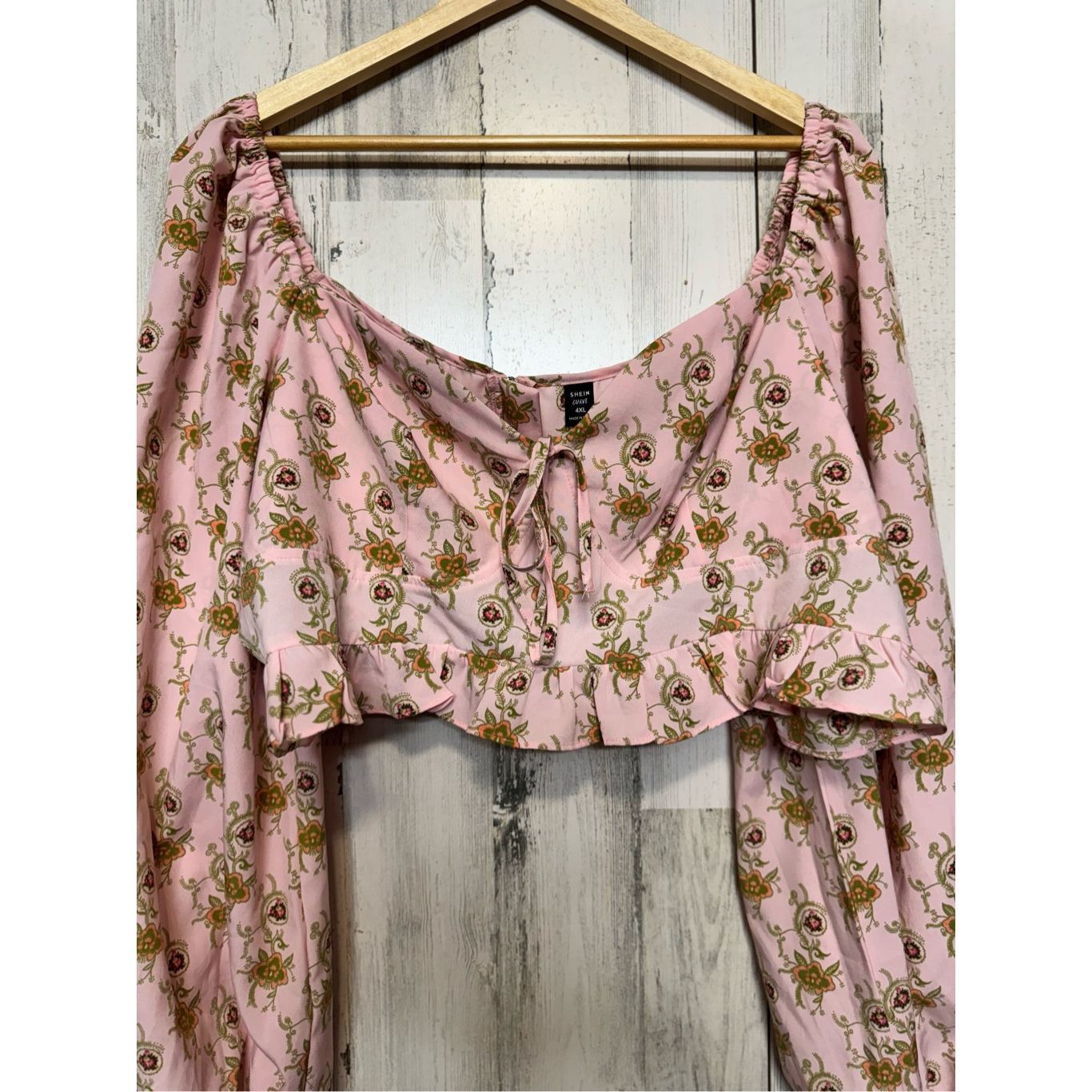 Other Curve Pink Floral Long Sleeve Crop Top 4XL – Puff Sleeve Boh Size 4XL / US 24-26 - 3 Thumbnail