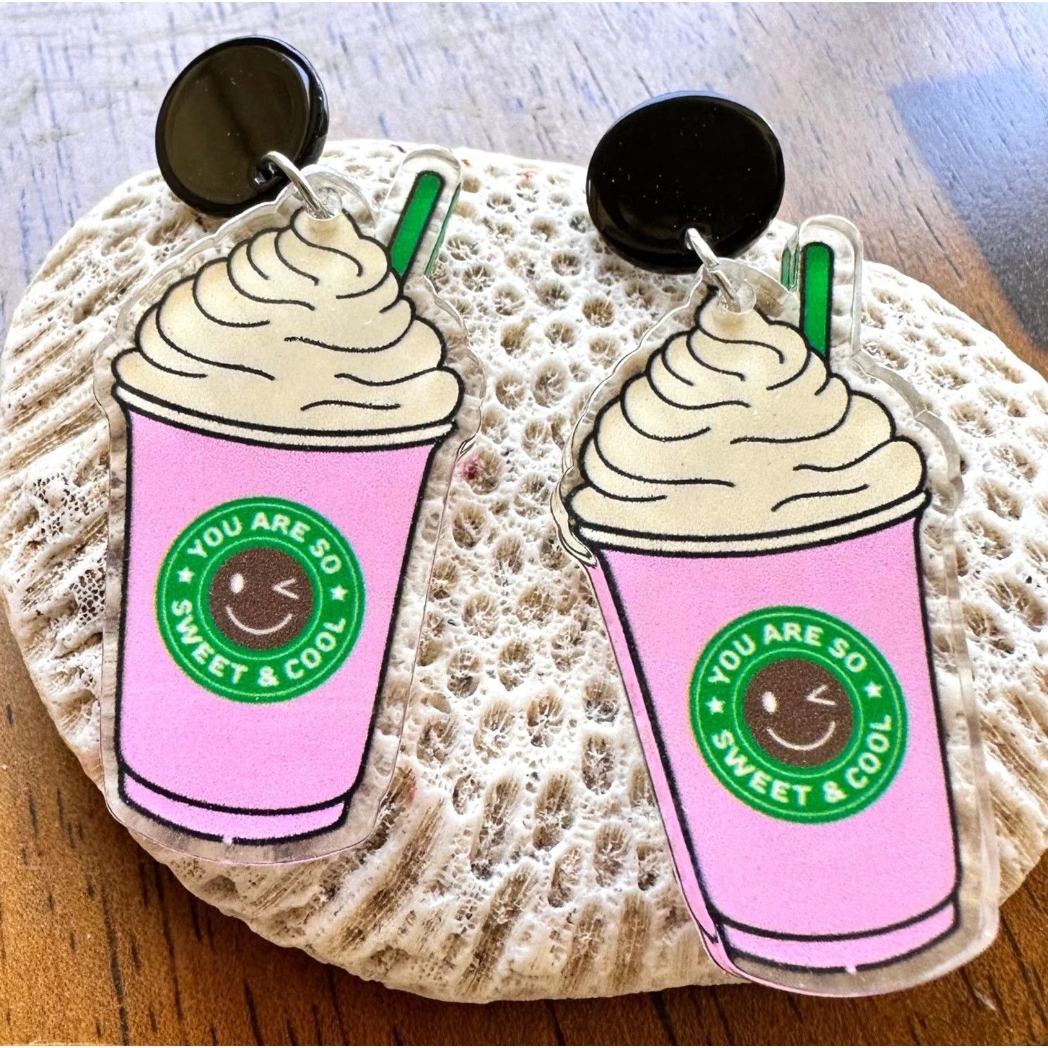 Handmade Cappuccino Coffee Earrings Pink Pup Cup Boat Drinks Cruise Size ONE SIZE - 1 Thumbnail