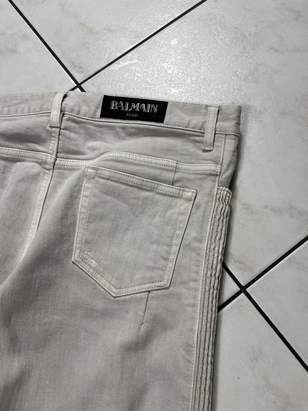 Balmain Archive Balmain biker beige distressed denim pants zippers Size US 34 / EU 50 - 21 Thumbnail
