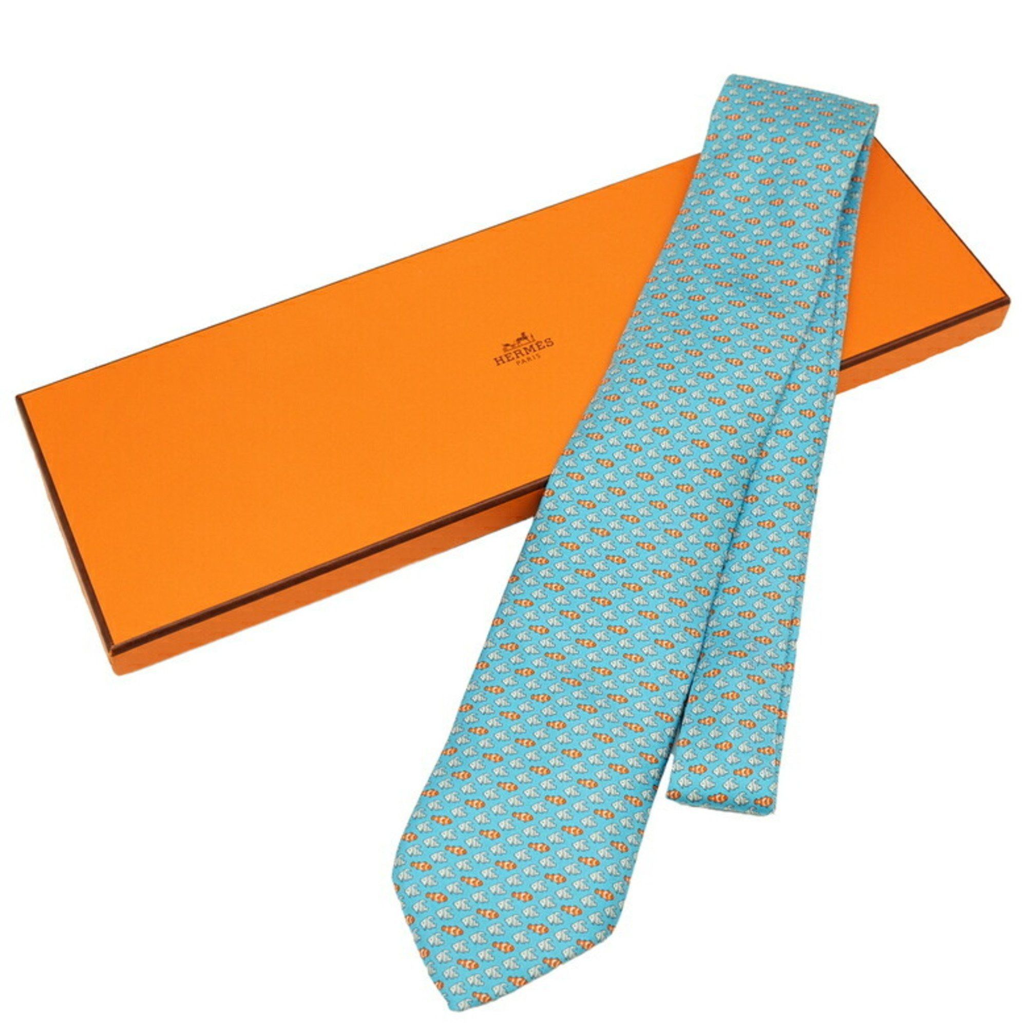 Hermes Hermes tie, fish, 100% silk, light blue Size ONE SIZE - 1 Thumbnail