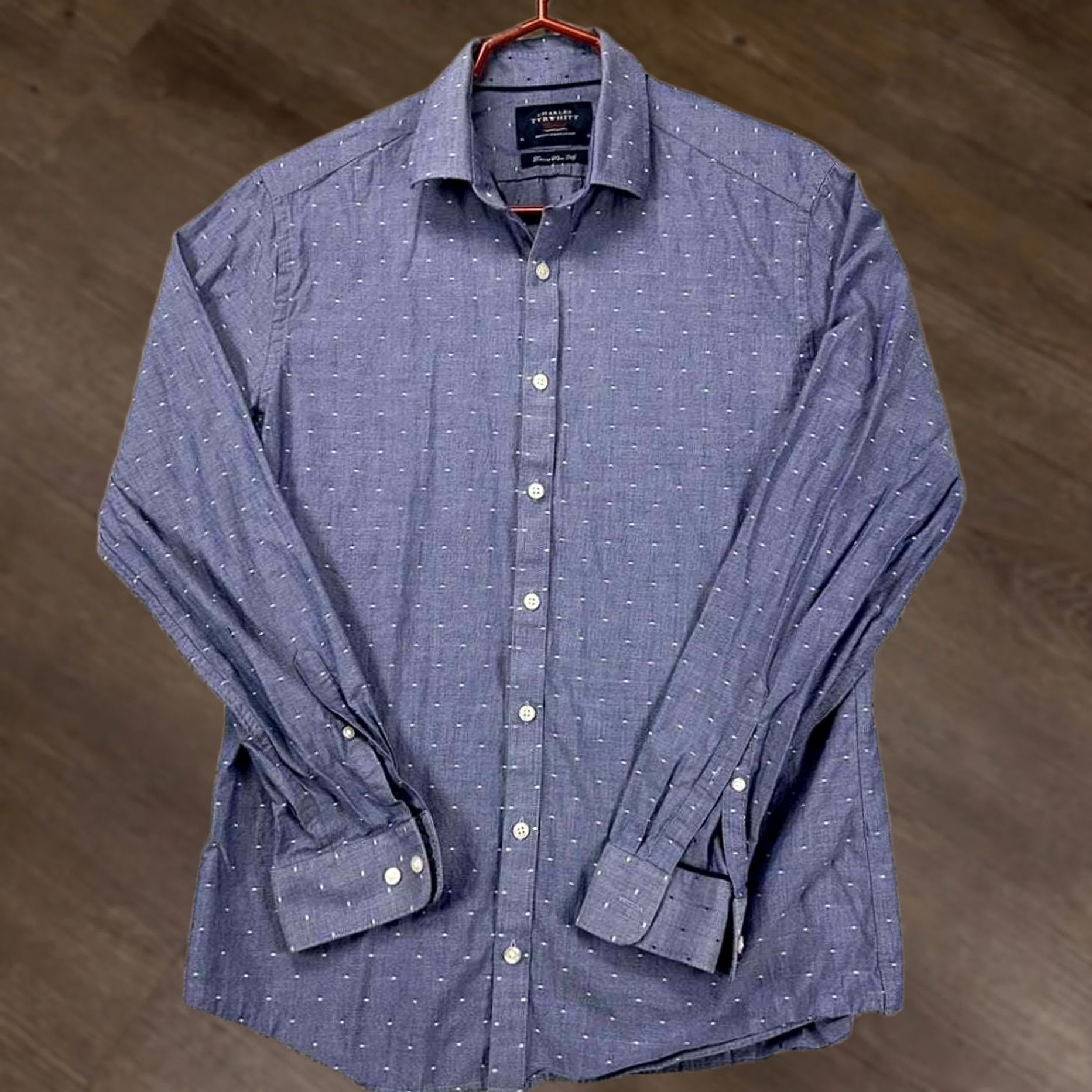 Charles Tyrwhitt Charles Tyrwhitt Weekend Button-Up Shirt Mens Medium Blue Dots Extra-Slim Fit Size US M / EU 48-50 / 2 - 1 Thumbnail