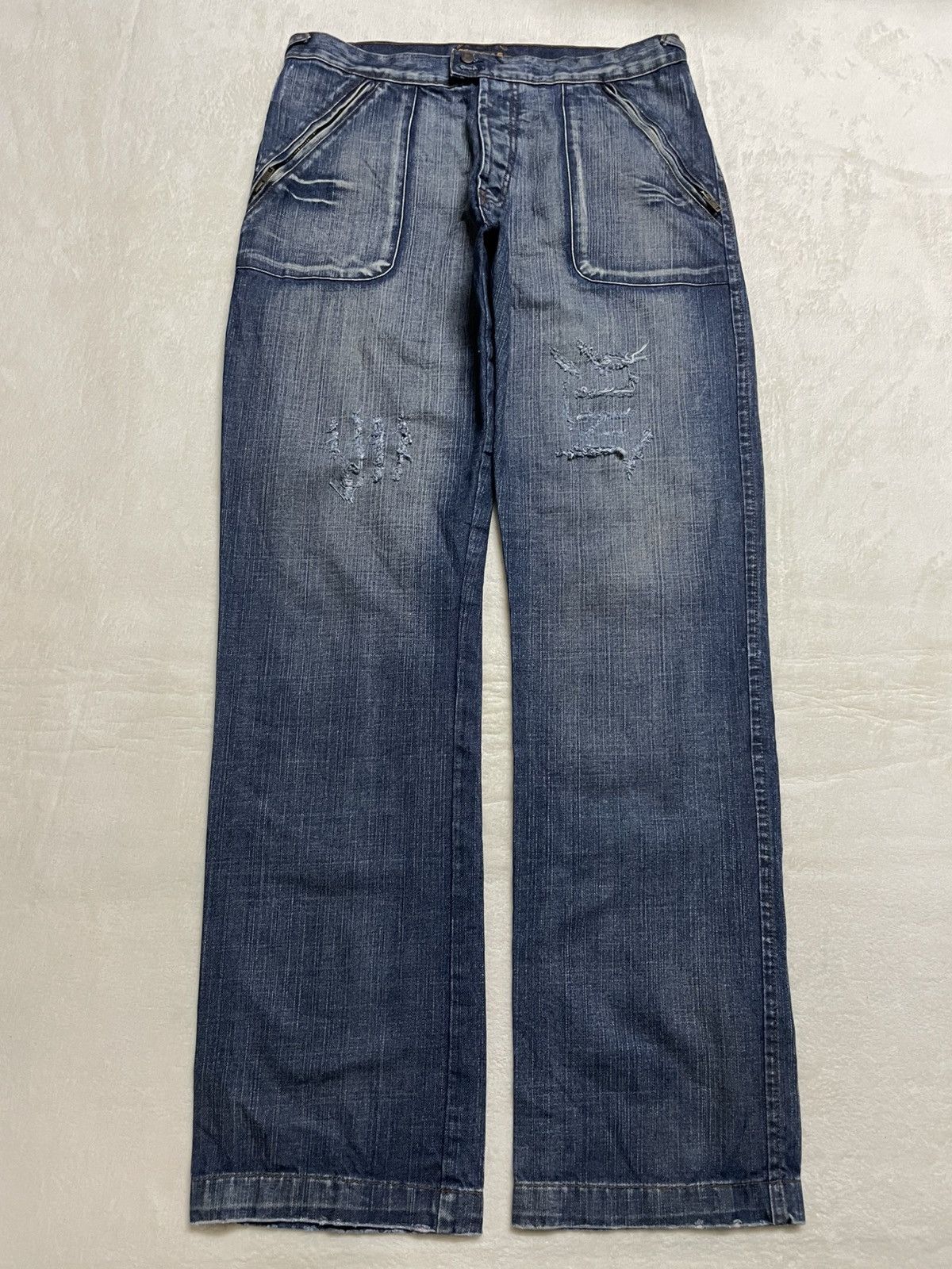 Japanese Brand Vintage AT Jeans Distress Faded Denim Jeans Size US 33 - 1 Thumbnail