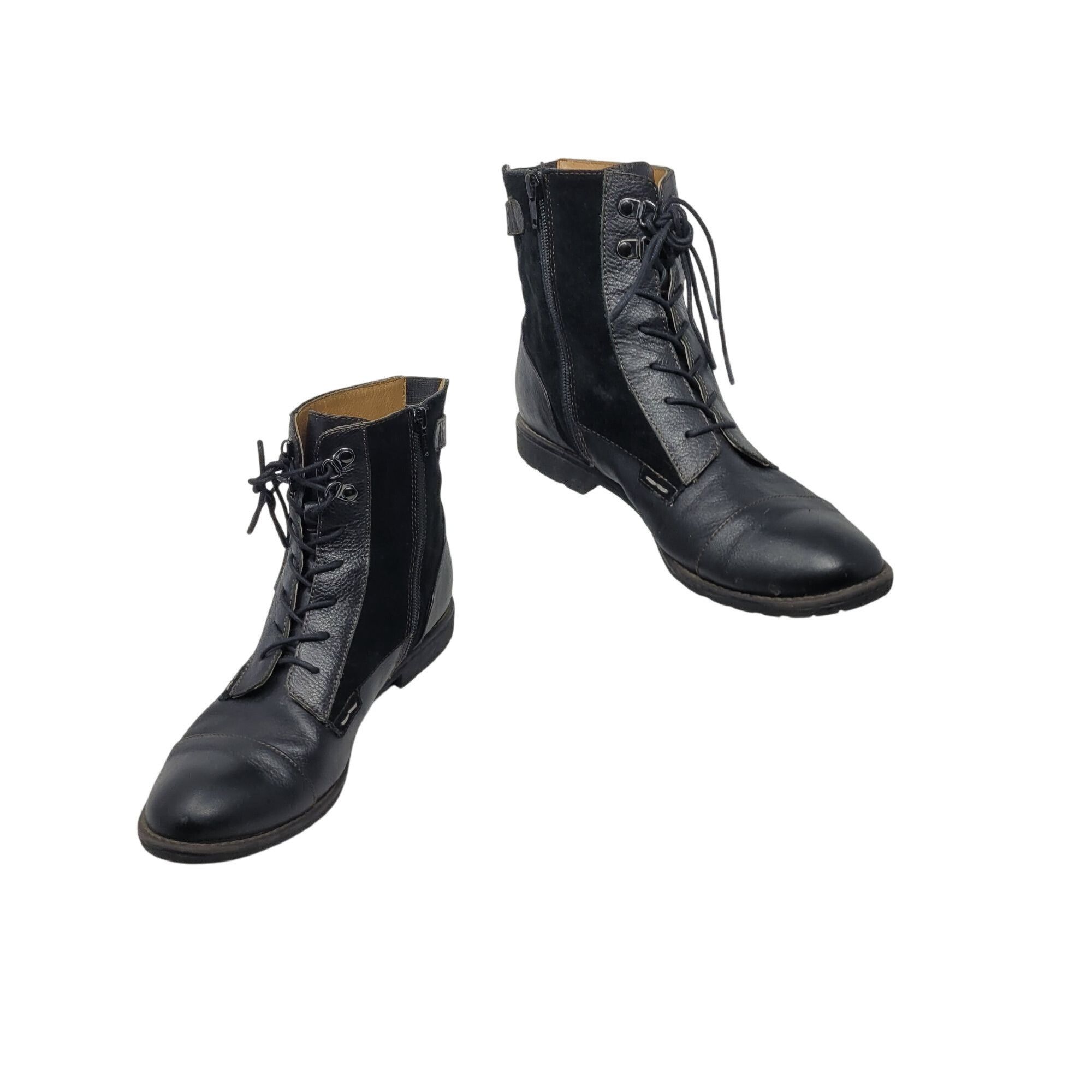 Designer Montana Artisan Black Suede Leather Lace-Up Ankle Boots Side Size US 9.5 / IT 39.5 - 12 Thumbnail