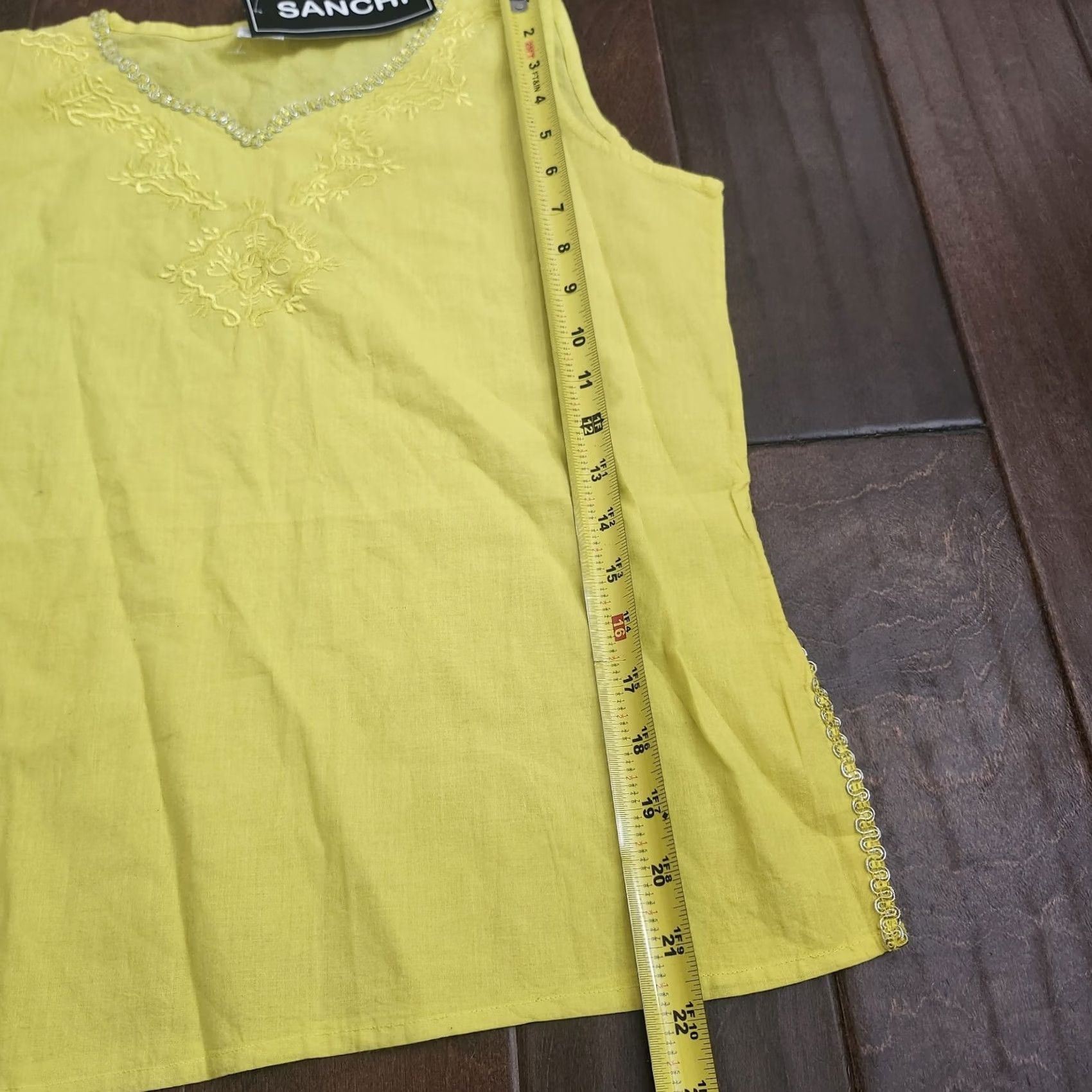 Vintage Sanchi Blouse Womens Size S Yellow Sleeveless Embroidered Cotton Pullover Basic Shirt/Top - Regular Fit, Solid, Summer Spring Fall - India Size S / US 4 / IT 40 - 7 Thumbnail