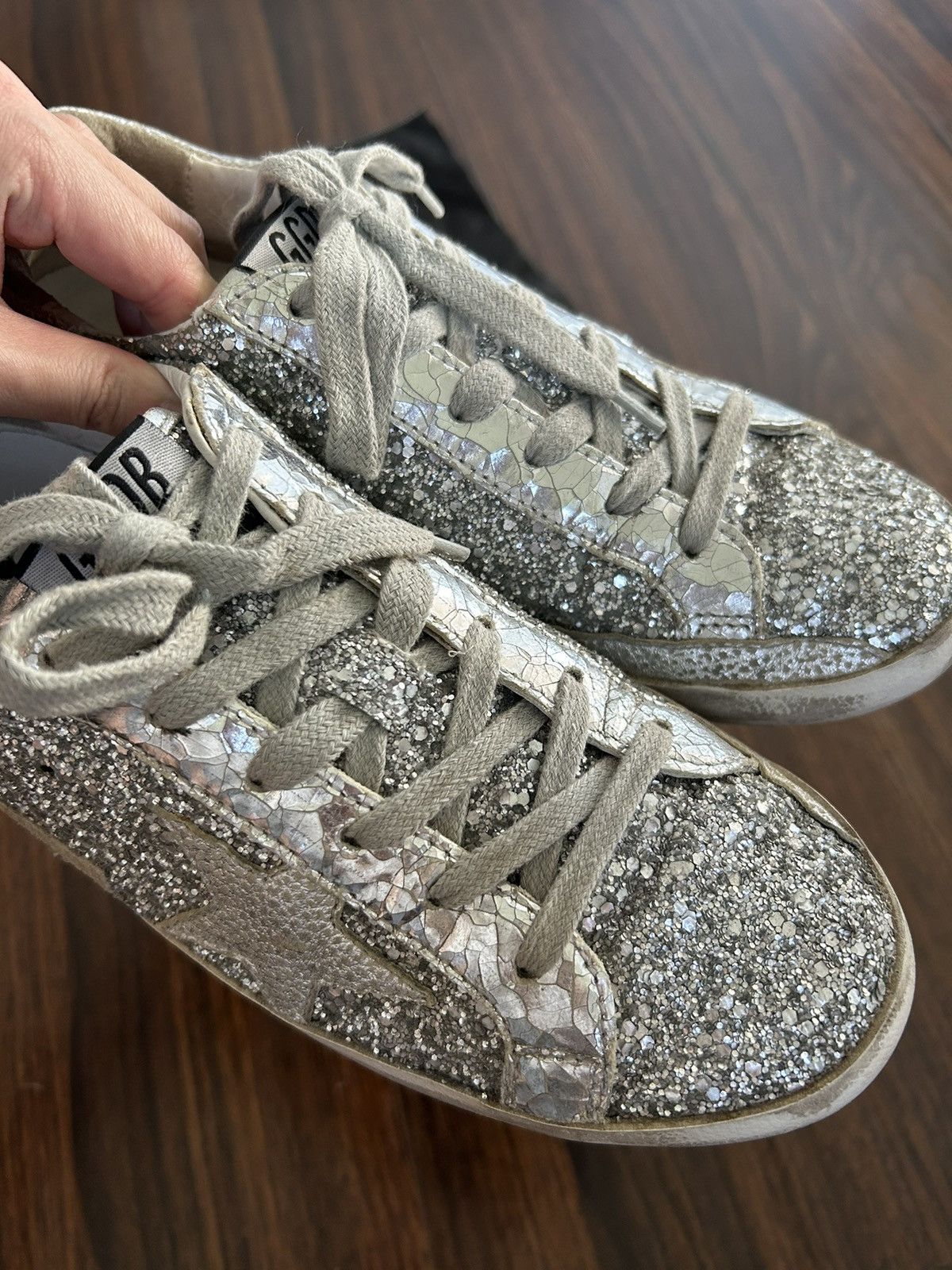 Golden Goose Golden Goose Superstar Silver Distressed Glitter Sneakers 38 Size US 8 / IT 38 - 8 Thumbnail