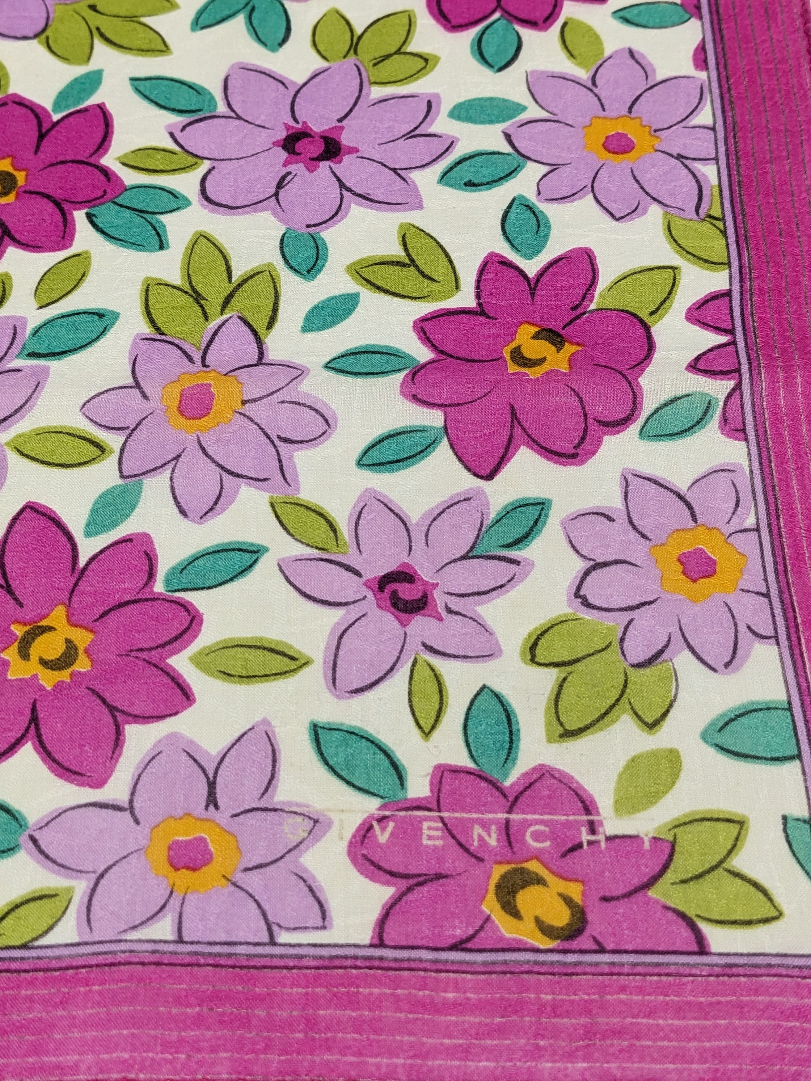 Givenchy Vintage GIVENCHY Handkerchief Floral Print Magenta Lavender Size ONE SIZE - 3 Thumbnail