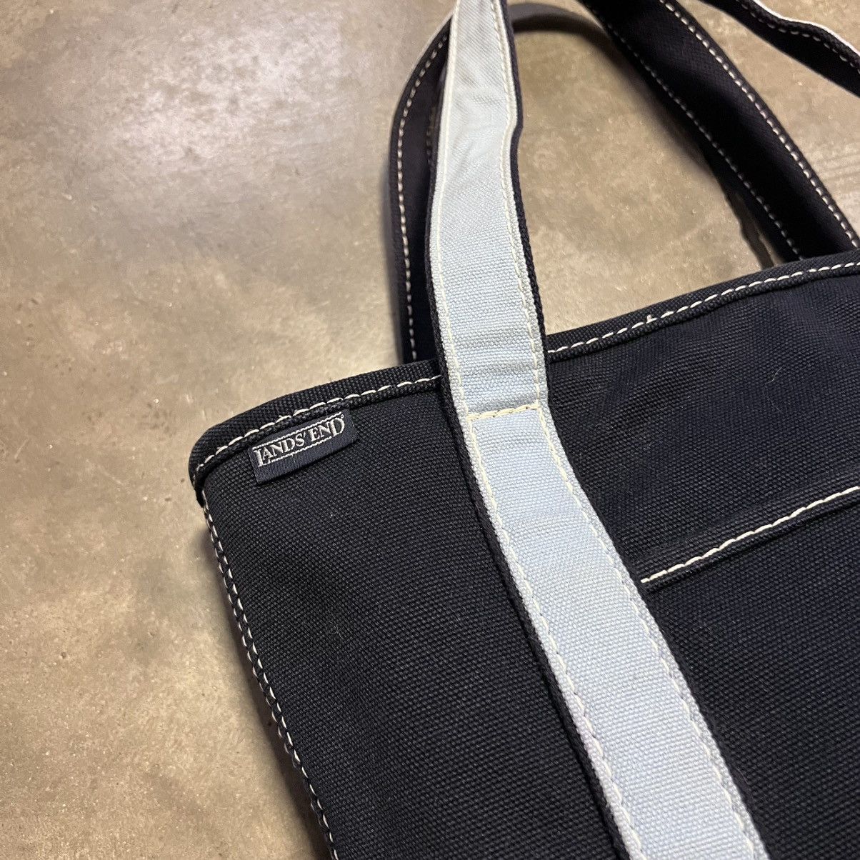 L.L. Bean Vintage Lands End Canvas Boat Tote Bag Navy Blue 90s Utility Size ONE SIZE - 5 Thumbnail