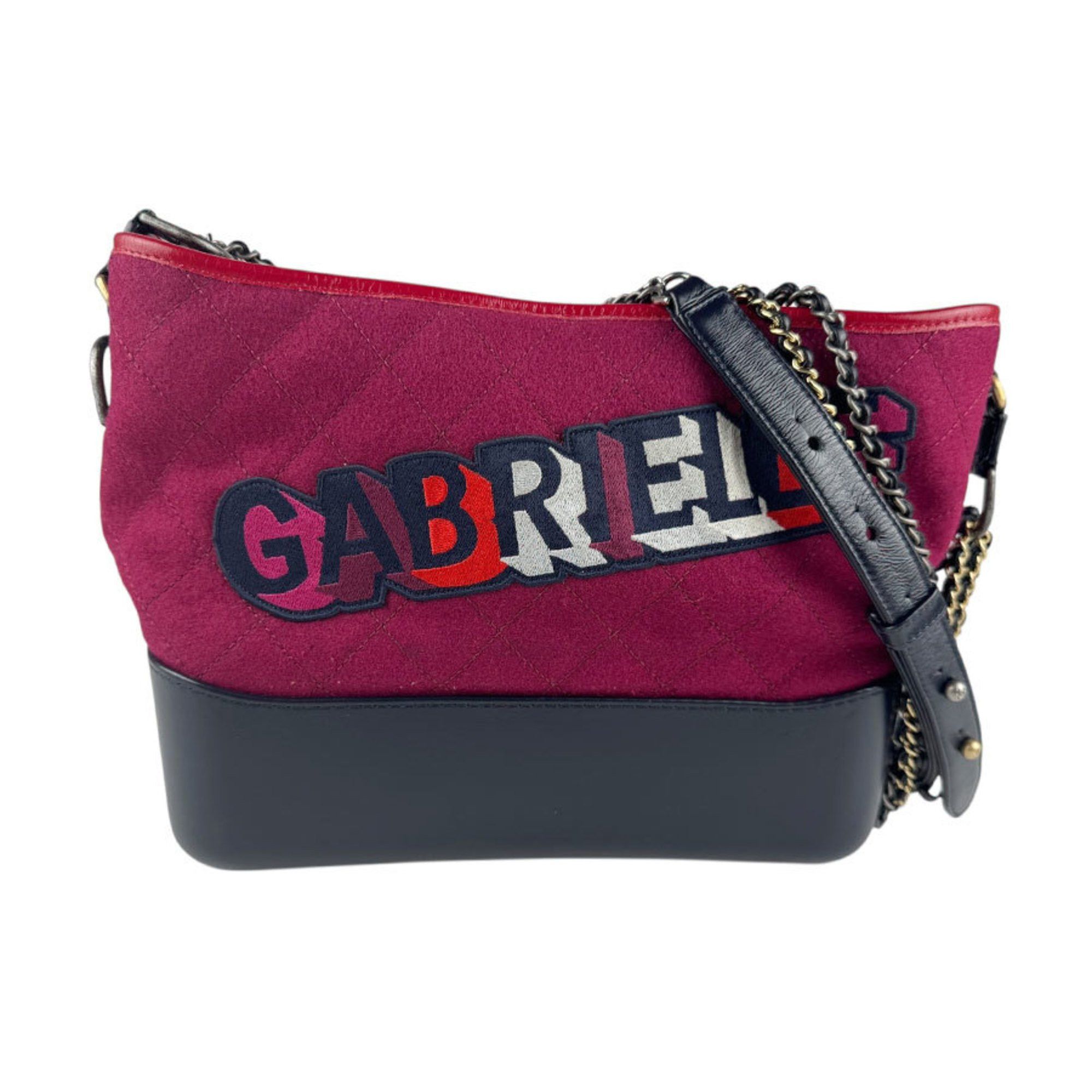 CHANEL Gabrielle de Chanel Shoulder Bag Wool and Leather Bordeaux Navy Women's z6796
