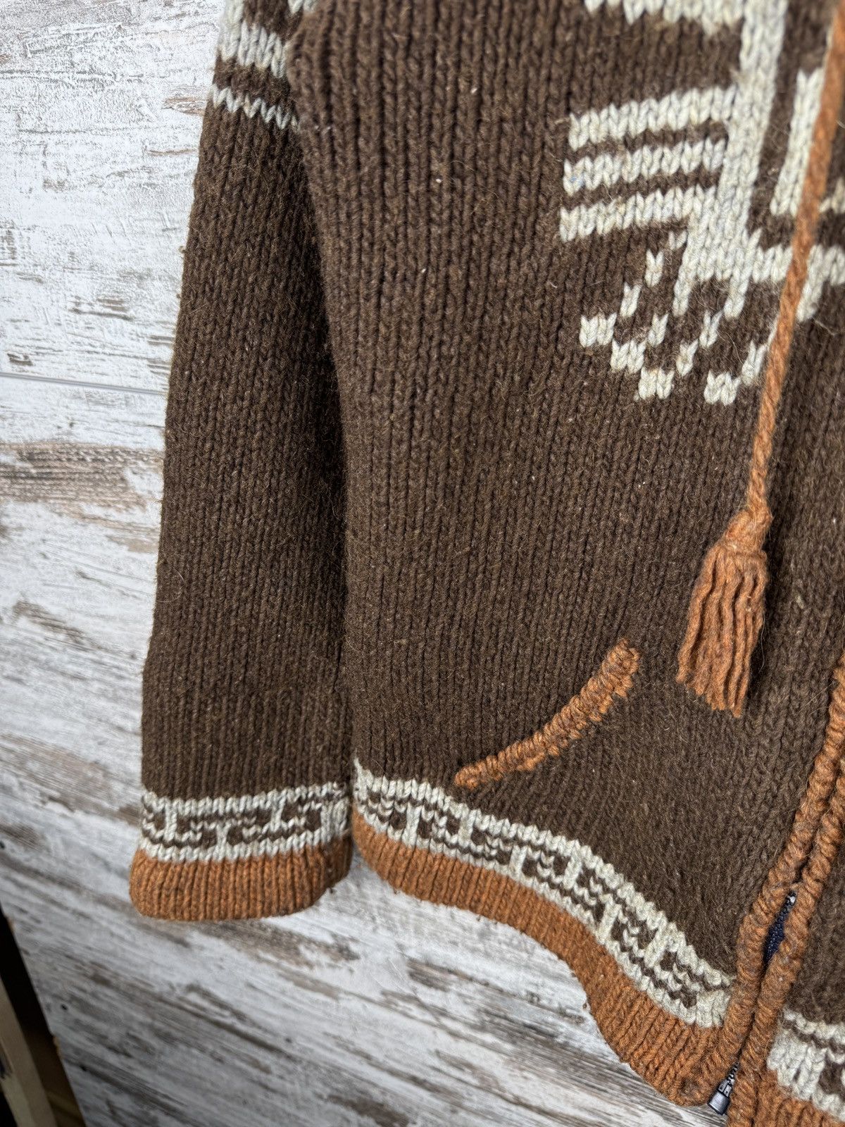Handmade Mens Vintage Pachamama style zip hoody jacket hand knitted Size US M / EU 48-50 / 2 - 4 Thumbnail