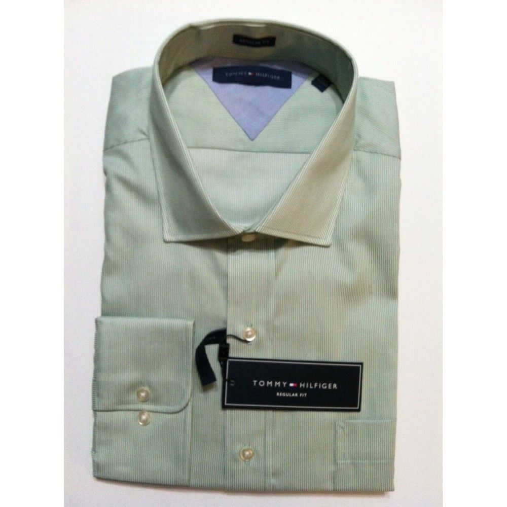 Tommy Hilfiger TOMMY HILFIGER MENS NEW GREEN COTTON DRESS SHIRT 17/32-33 Size US XL / EU 56 / 4 - 1 Thumbnail