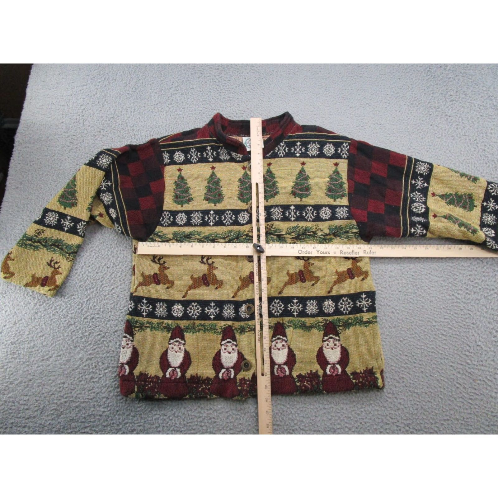 Sugar VTG Weavers Cardigan Sweater One Size Round Neck Long Sleeve Multicolor Cotton Christmas Santa Pockets Graphic Print Button Womens Size ONE SIZE - 4 Thumbnail