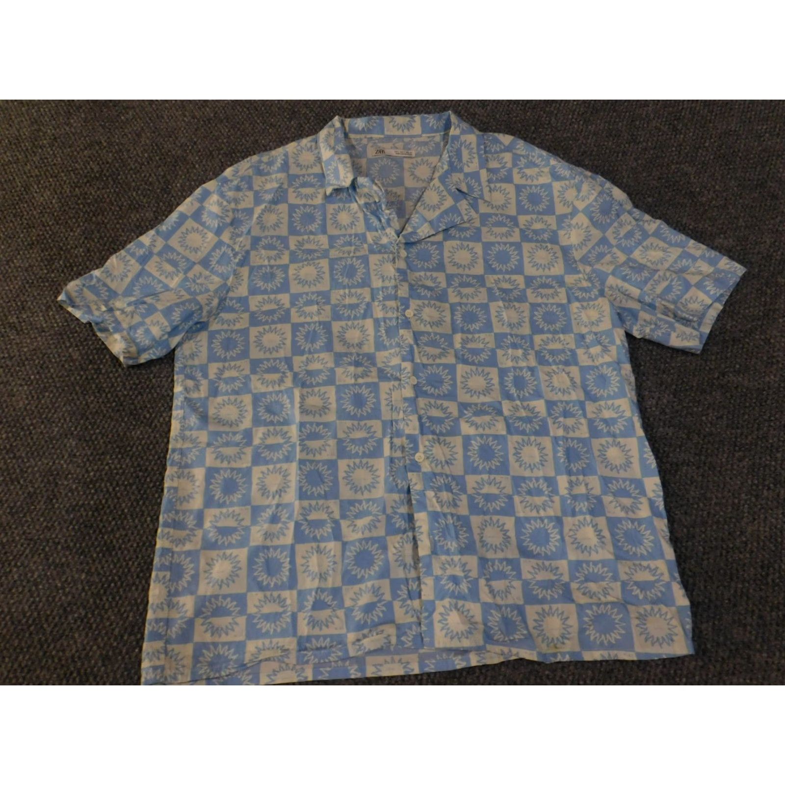 Zara Zara Shirt Mens Large Blue White Sunburst Check Short Sleeve Button Up Size US L / EU 52-54 / 3 - 5 Thumbnail