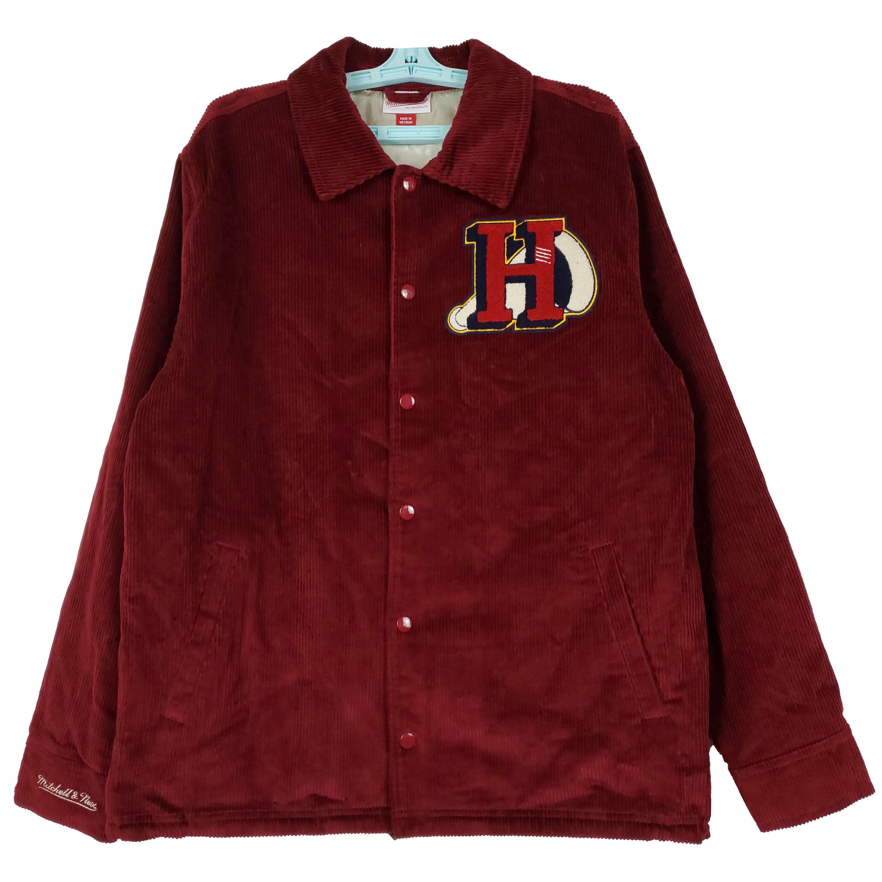 image of Mitchell Ness Houston Rockets Mitchell & Ness Corduroy Button Up Jacket in Maroon (Size Large)