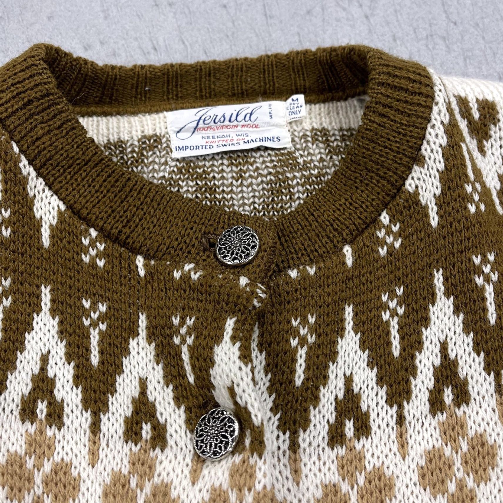 Vintage VINTAGE Jersild Cardigan Womens M Brown 100% Wool Fair Isle Crew Neck Button-Front Knit Size M / US 6-8 / IT 42-44 - 6 Thumbnail