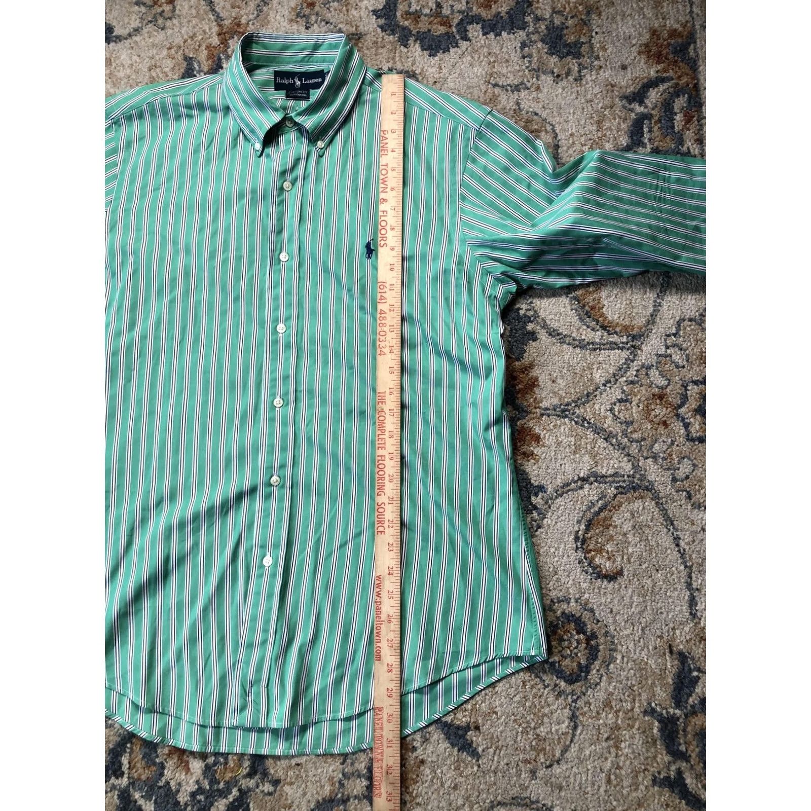 Ralph Lauren Ralph Lauren Dress Shirt Mens Large Green Stripe Slim Fit Button Down Cotton Size 42R - 6 Thumbnail