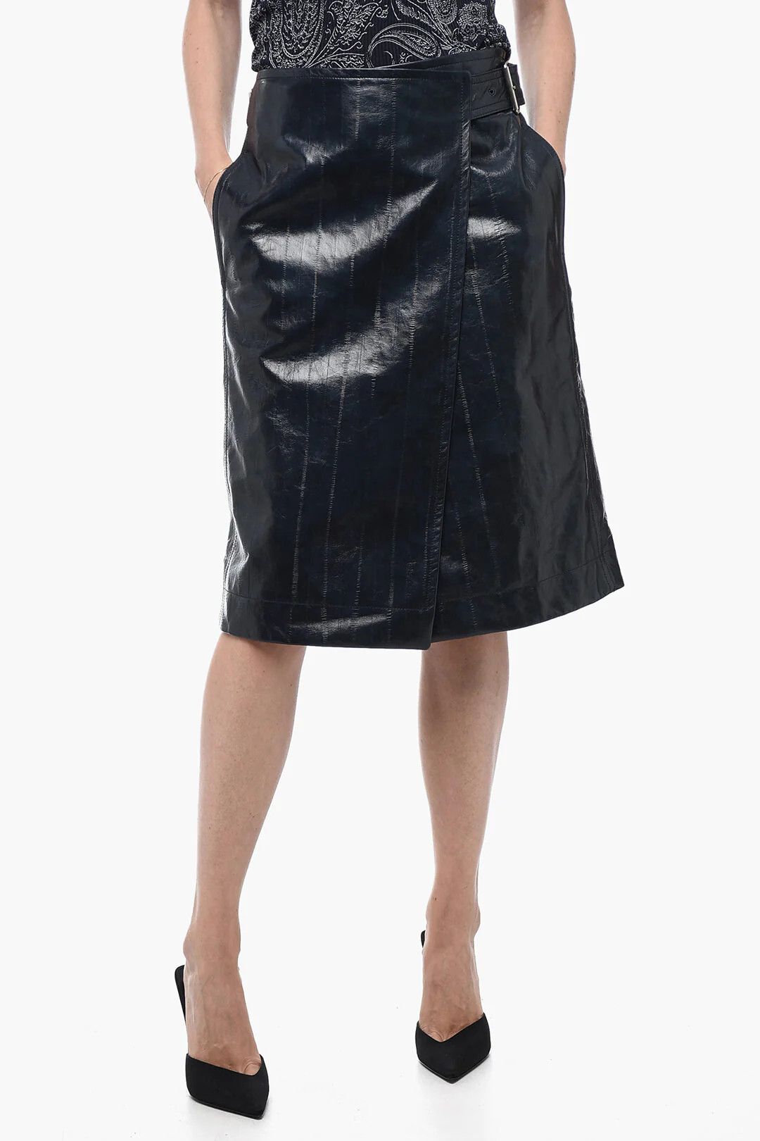 Bottega Veneta og1mm0426 Leather Midi Skirt with Belt in Blue Size 25" / US 0 / IT 36 - 1 Thumbnail