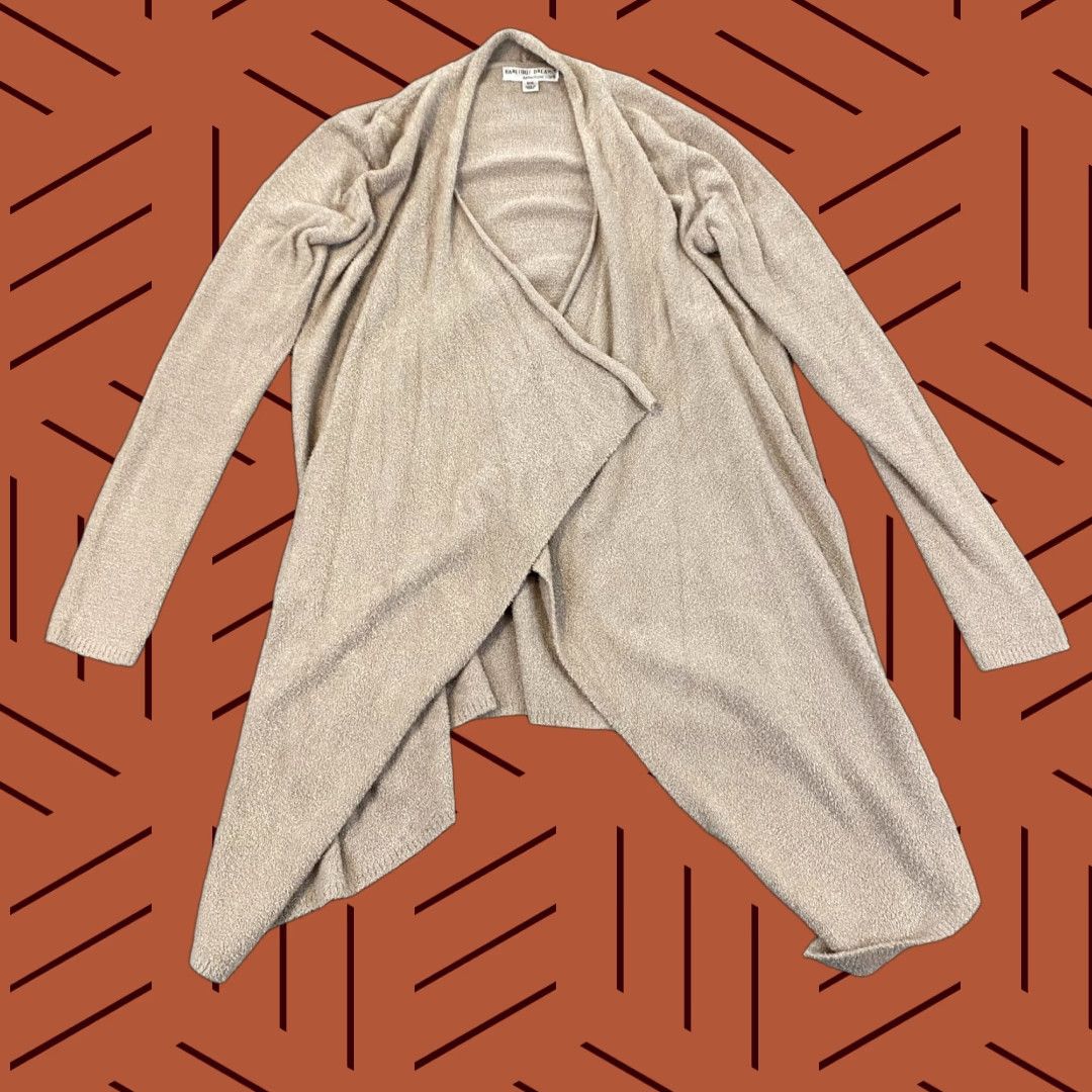 Vintage Barefoot Dreams Cardigan Women M Light Brown Bamboo Chic Lite Knit Drape Front Full Zip Pockets Size M / US 6-8 / IT 42-44 - 1 Thumbnail