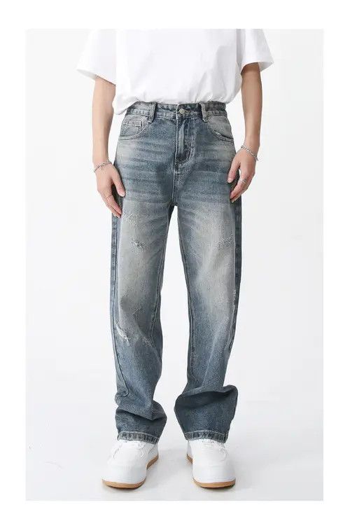 Straight-Leg Casual Loose Frayed Jeans