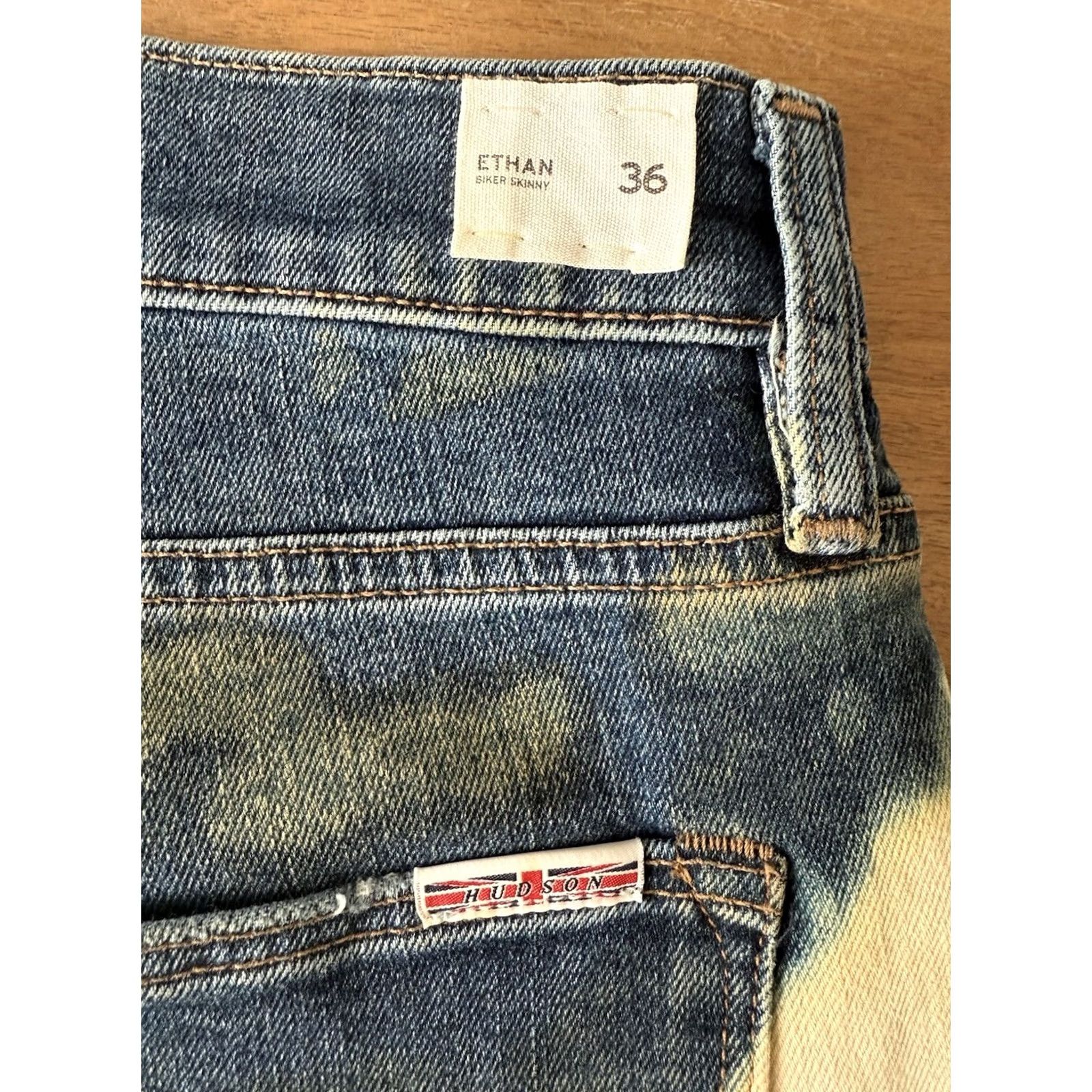 Hudson VINTAGE Hudson Ethan Biker Skinny Moto Jeans Mens 36 (Measures 38x30.5) Raw Hem Splatter Blue Denim Cotton Size US 36 / EU 52 - 4 Thumbnail