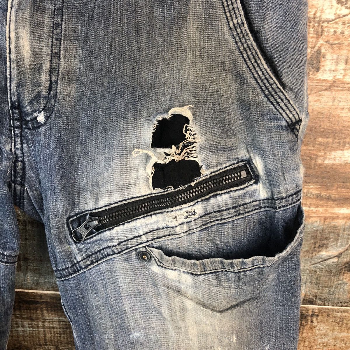 Japanese Brand Field Core Blue Distressed ripped Denim Pants #A2109 Size US 29 - 15 Thumbnail