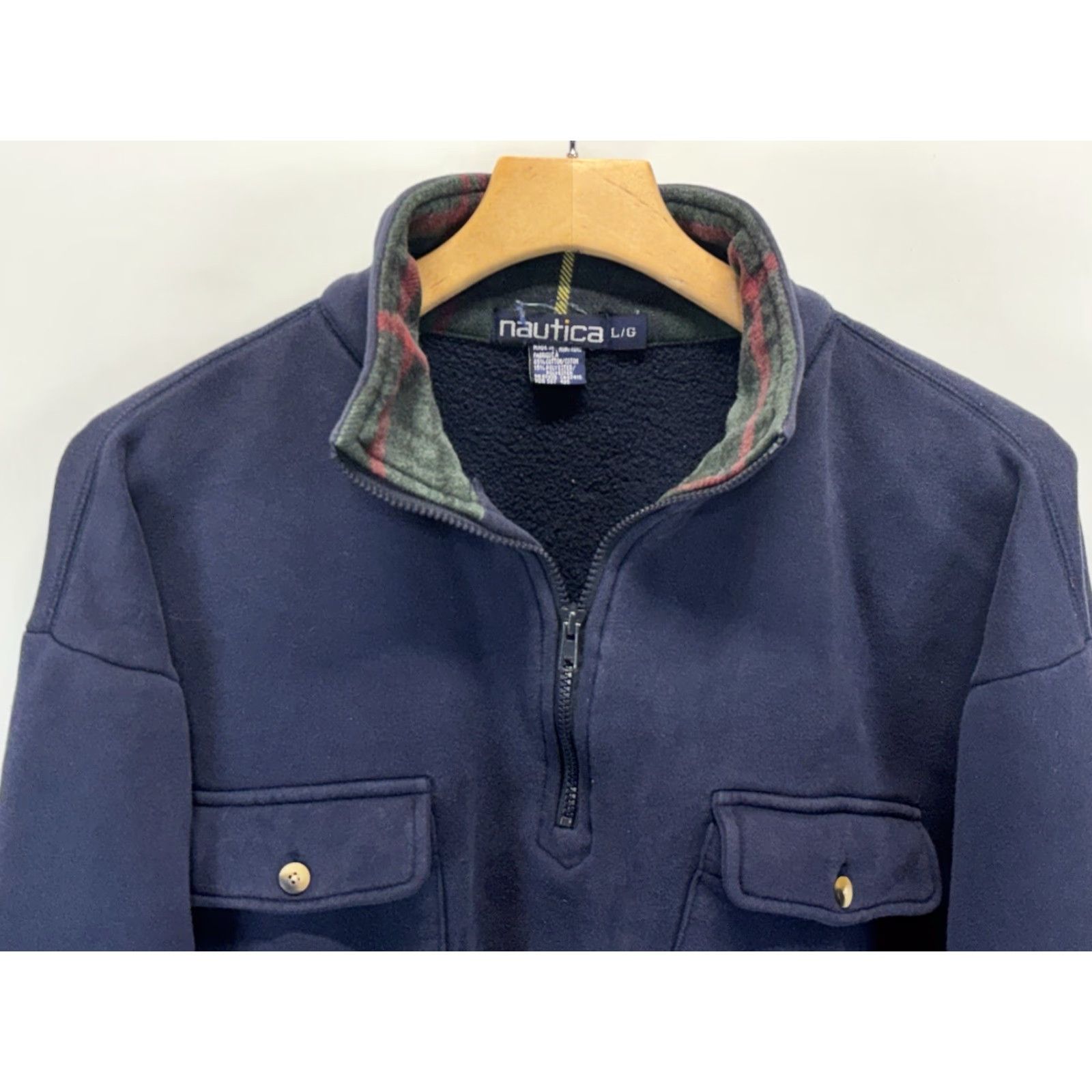 Nautica VINTAGE Nautica Sweatshirt 1/4 Zip Navy Mens Large 2 Pocket Boxy 90s Size US L / EU 52-54 / 3 - 3 Thumbnail