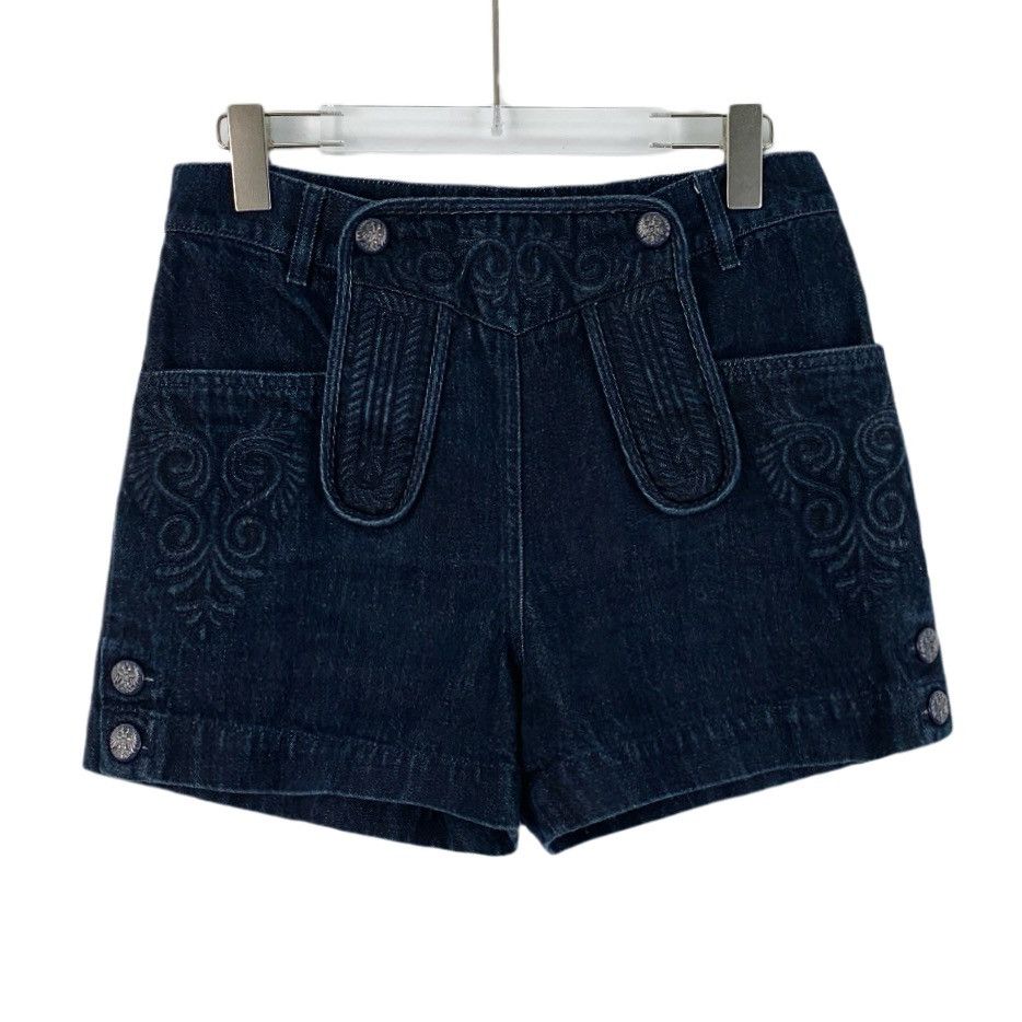 Chanel Chanel Navy Blue Court Flower Dark Embroidered Cotton Shorts Size 26" / US 2 / IT 38 - 1 Thumbnail