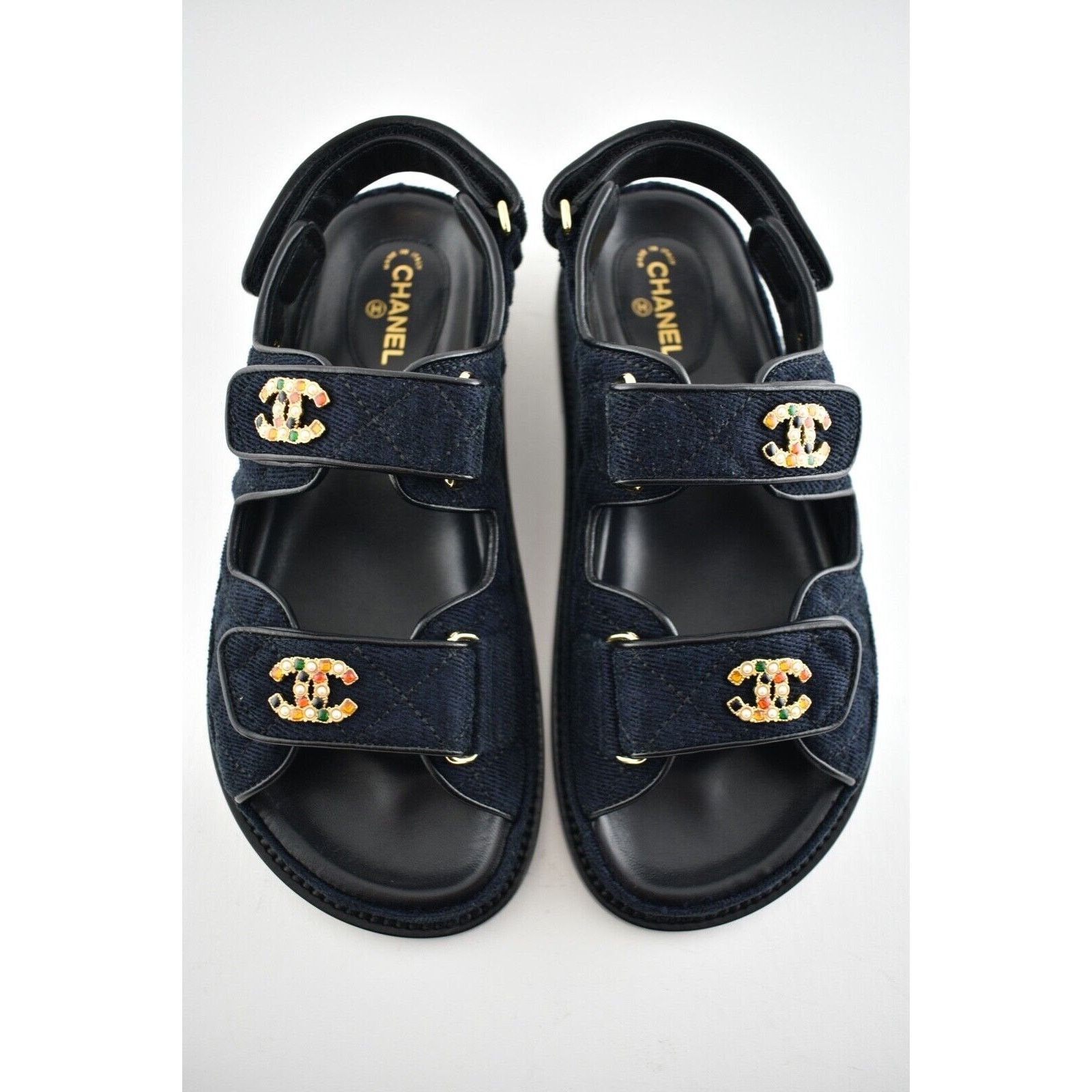 Chanel Chanel 21A Blue Velvet Denim CC Logo Mule Slide Strap Flat Size US 8 / IT 38 - 8 Thumbnail