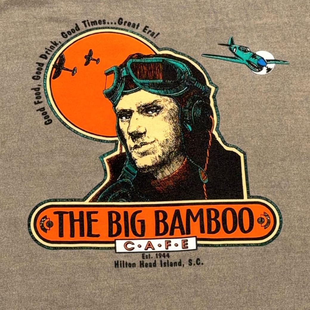 Anvil VINTAGE Big Bamboo Cafe Shirt Adult LARGE Brown Hilton Head Pilot WWII Plane 90s Size US L / EU 52-54 / 3 - 4 Thumbnail