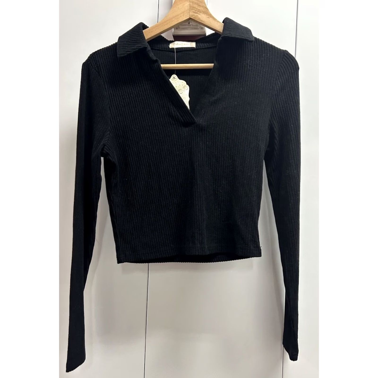 Vintage NEW Mens Altar'd State Black Ribbed Long Sleeve Collared Pullover Sweater Size M Size M / US 6-8 / IT 42-44 - 2 Thumbnail