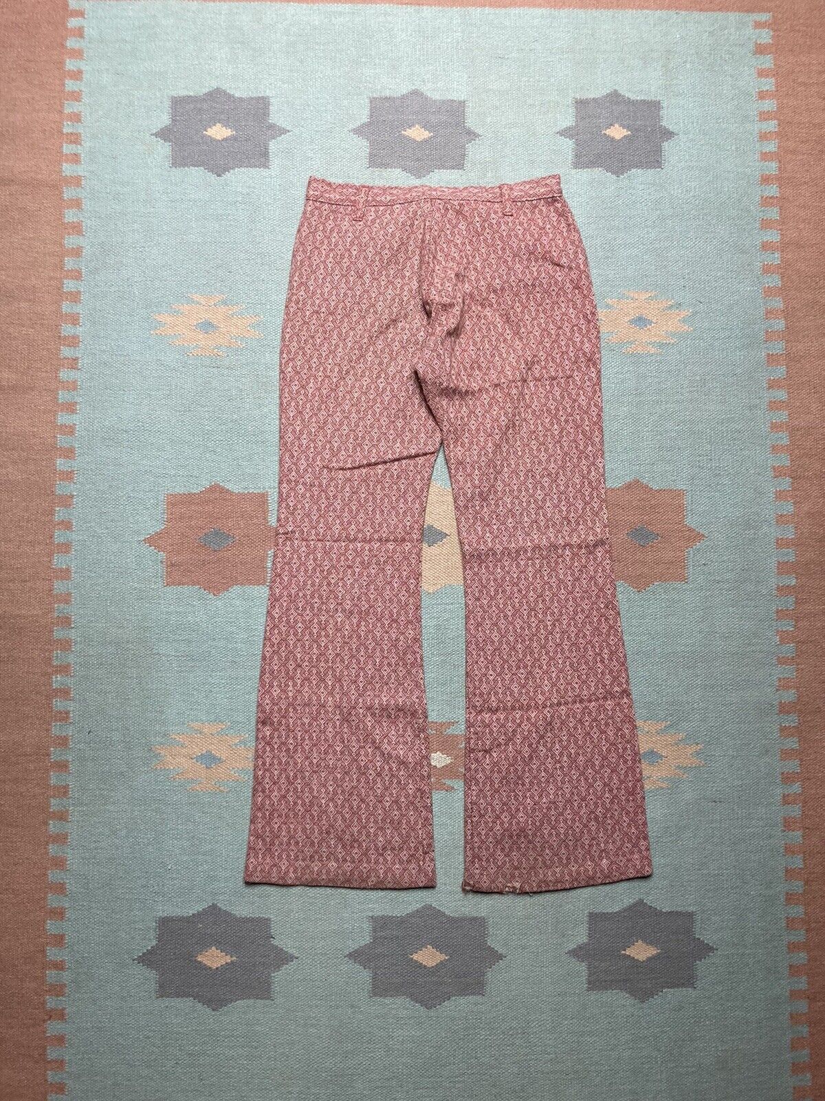 Vintage VTG 70s knit bell bottom flare pants geometric hippie 28x30 Size 28" / US 6 / IT 42 - 7 Thumbnail
