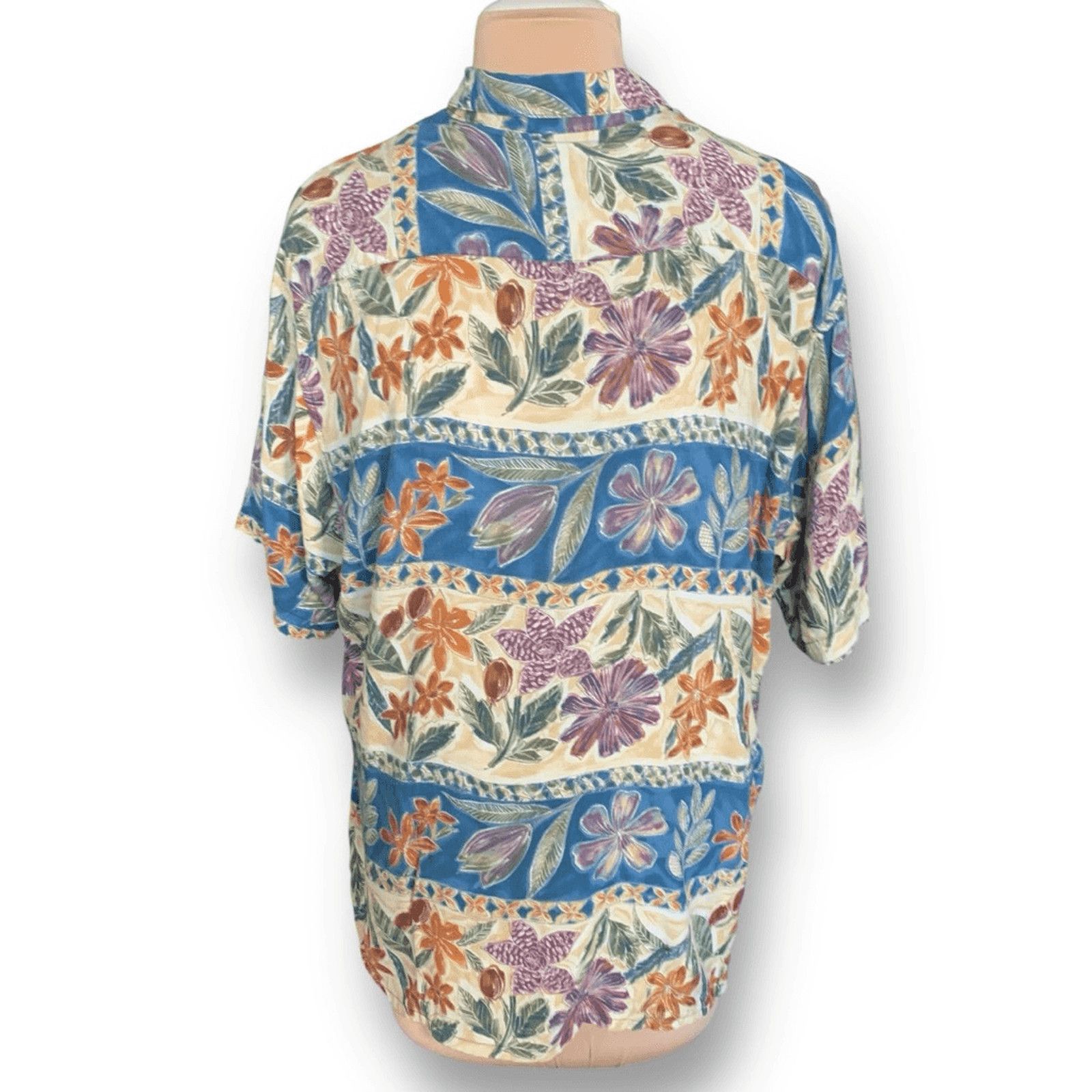 Vintage Vintage 90s Campia Moda Rayon Printed Shirt Blue Floral Top Size US XL / EU 56 / 4 - 4 Thumbnail