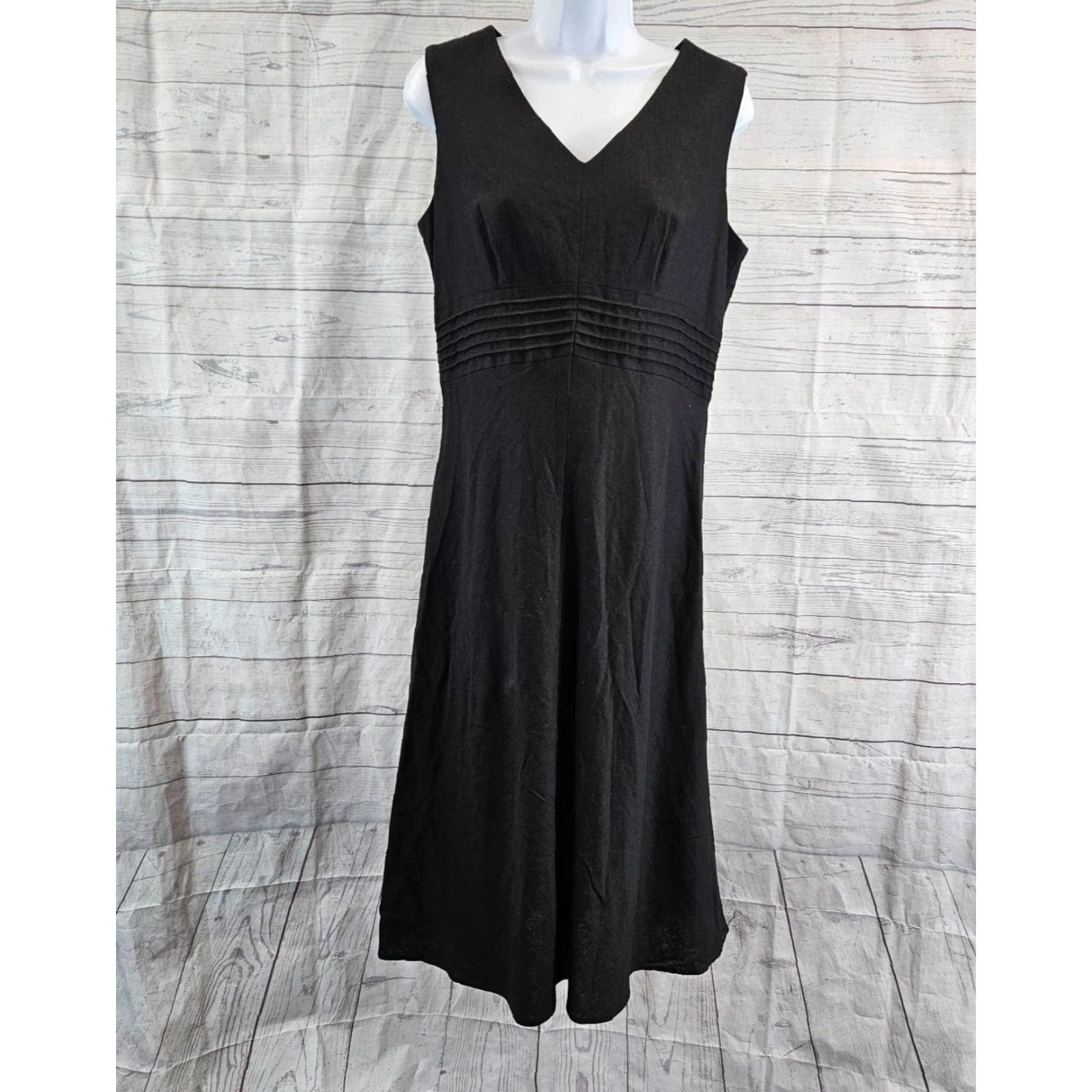 Vintage Christopher & Banks Womens Dress Solid Black Linen Sleeveless Midi A-Line 10 Width 18.5 Length 45 Mens? Size L / US 10 / IT 46 - 2 Thumbnail