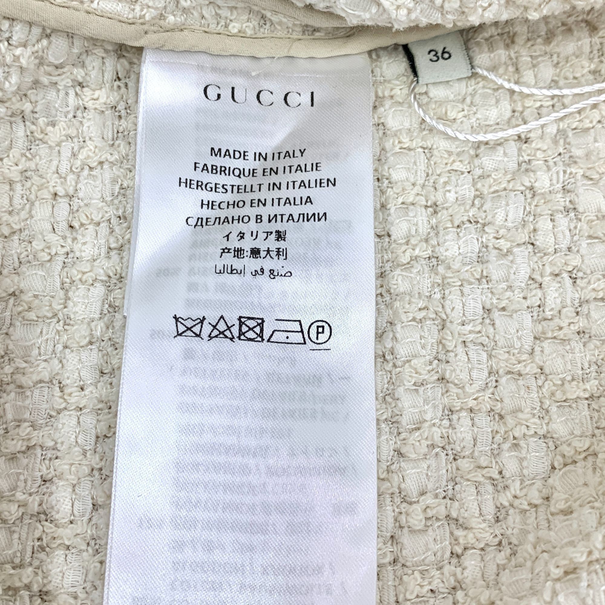 Gucci Gucci Ivory Tweed V-Neck Cardigan Coat With Red & Navy Strip Size XXS / US 00 / IT 34 - 4 Thumbnail