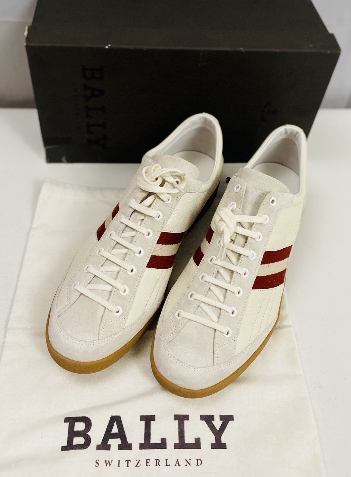 Bally Bally White/Cement Leather/Suede Stripe Nate Sneaker 12 NIB Size US 12 / EU 45 - 15 Thumbnail