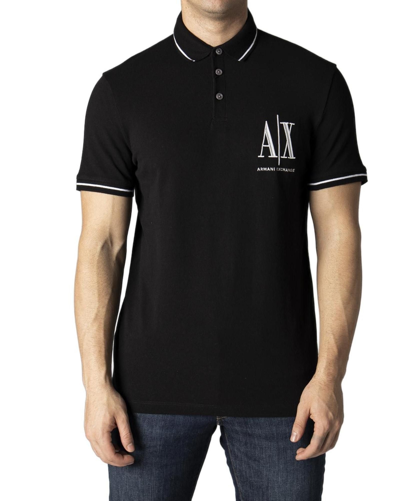 image of Armani Exchange Print Polo Shirt in Black, Men's (Size 2XL)