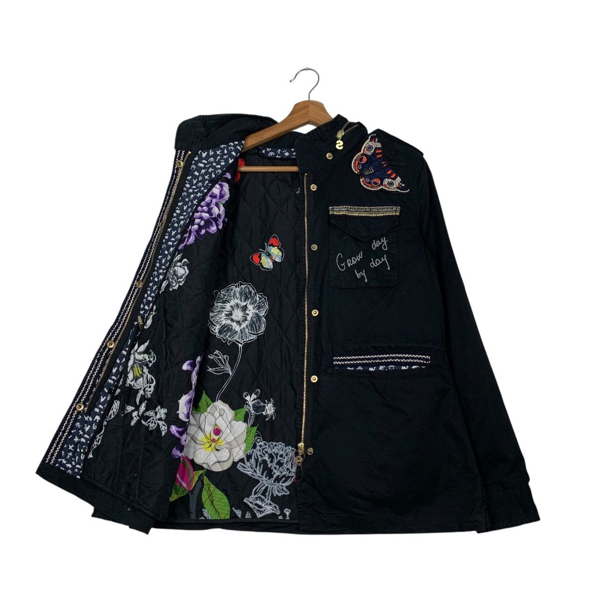 Desigual DESIGUAL Embroidery Florals Design Hooded Jacket #2254-C100 Size M / US 6-8 / IT 42-44 - 10 Thumbnail