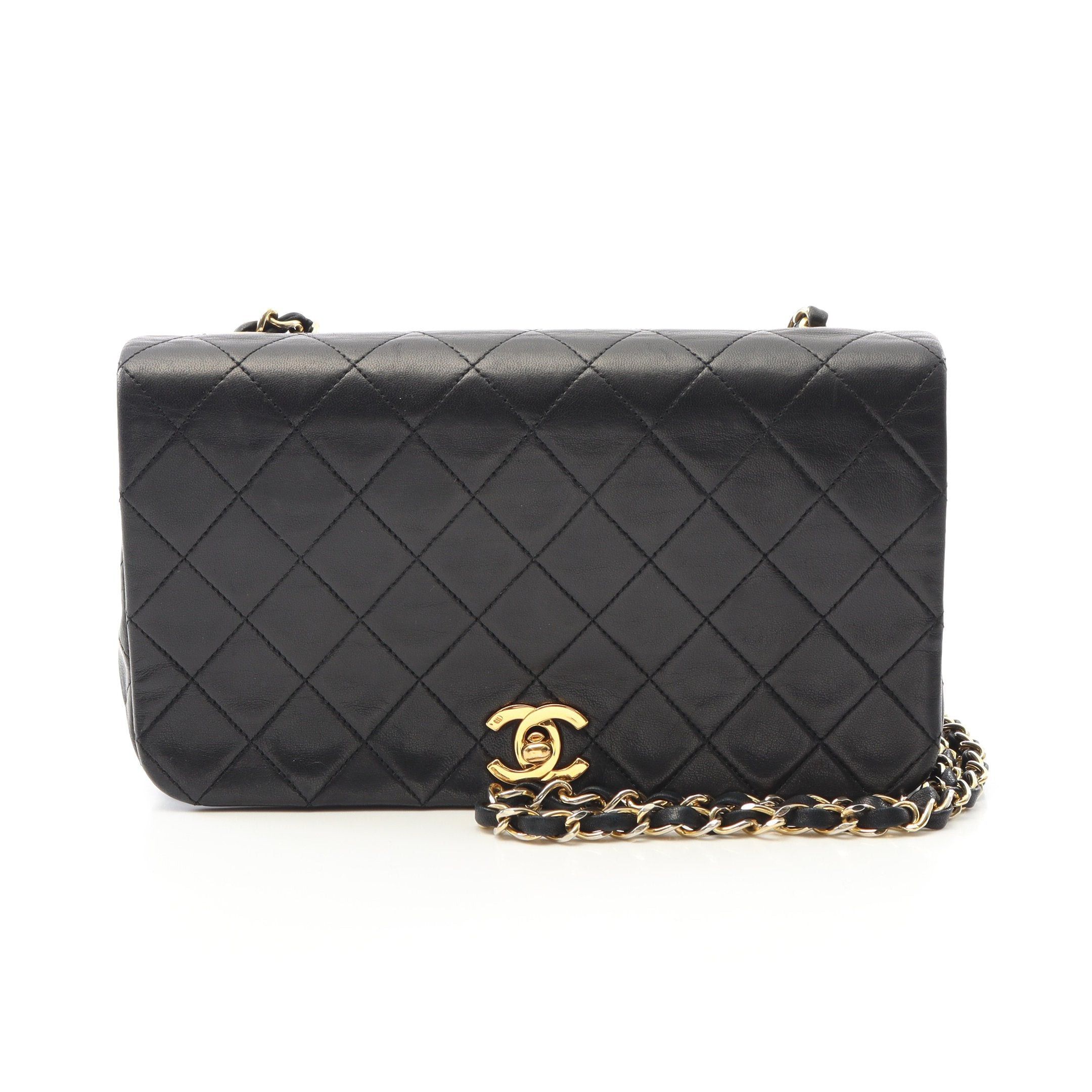 Chanel Full Flap Matelasse Chain Shoulder Bag Lambskin Black Gold Hardware