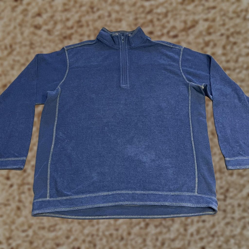 Tommy Bahama Tommy Bahama Mens Large Blue Half Zip Pullover Sweater Waffle Knit Casual Jeans Size US L / EU 52-54 / 3 - 1 Thumbnail