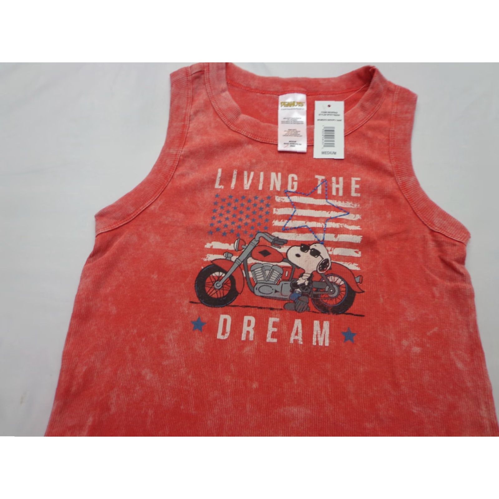 Peanuts Peanuts Women's Tank Top Graphic Snoopy Living the Dream Juniors M Red Cartoon Motorcycle Medium NEW Size M / US 6-8 / IT 42-44 - 2 Thumbnail