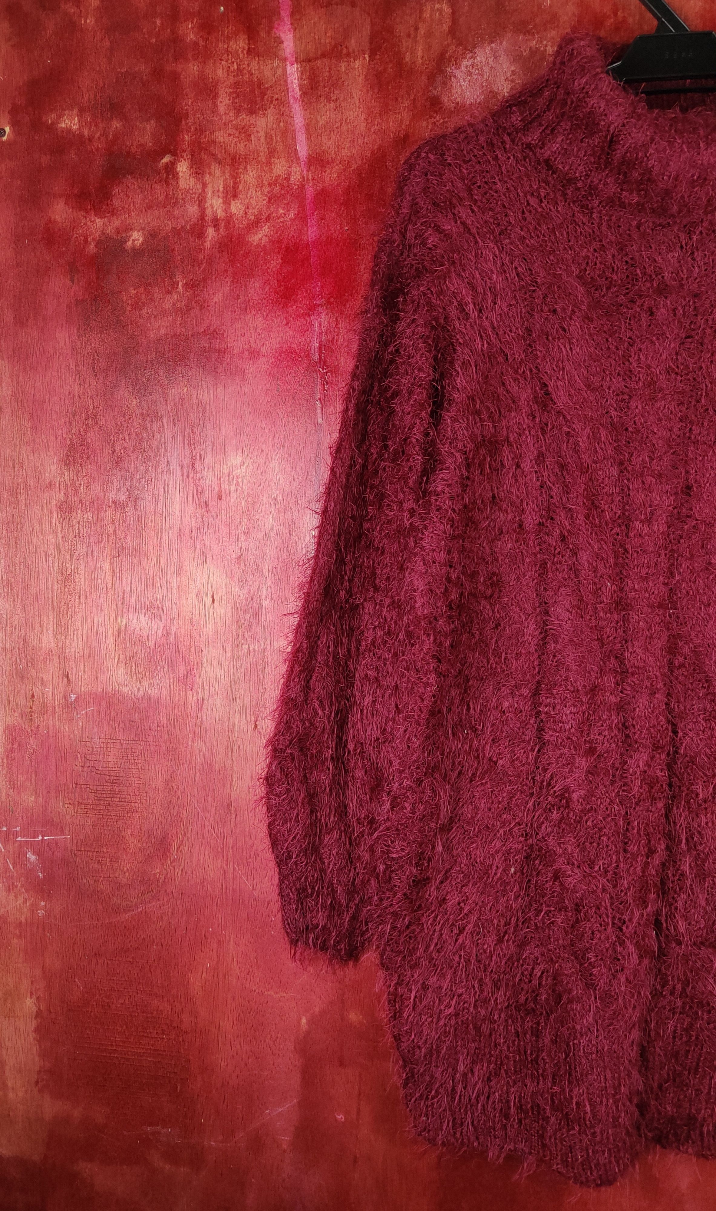 Aran Isles Knitwear Jalassio Maroon Shag Shaggy Fur Mohair Knitwear #S1943 Size L / US 10 / IT 46 - 3 Thumbnail