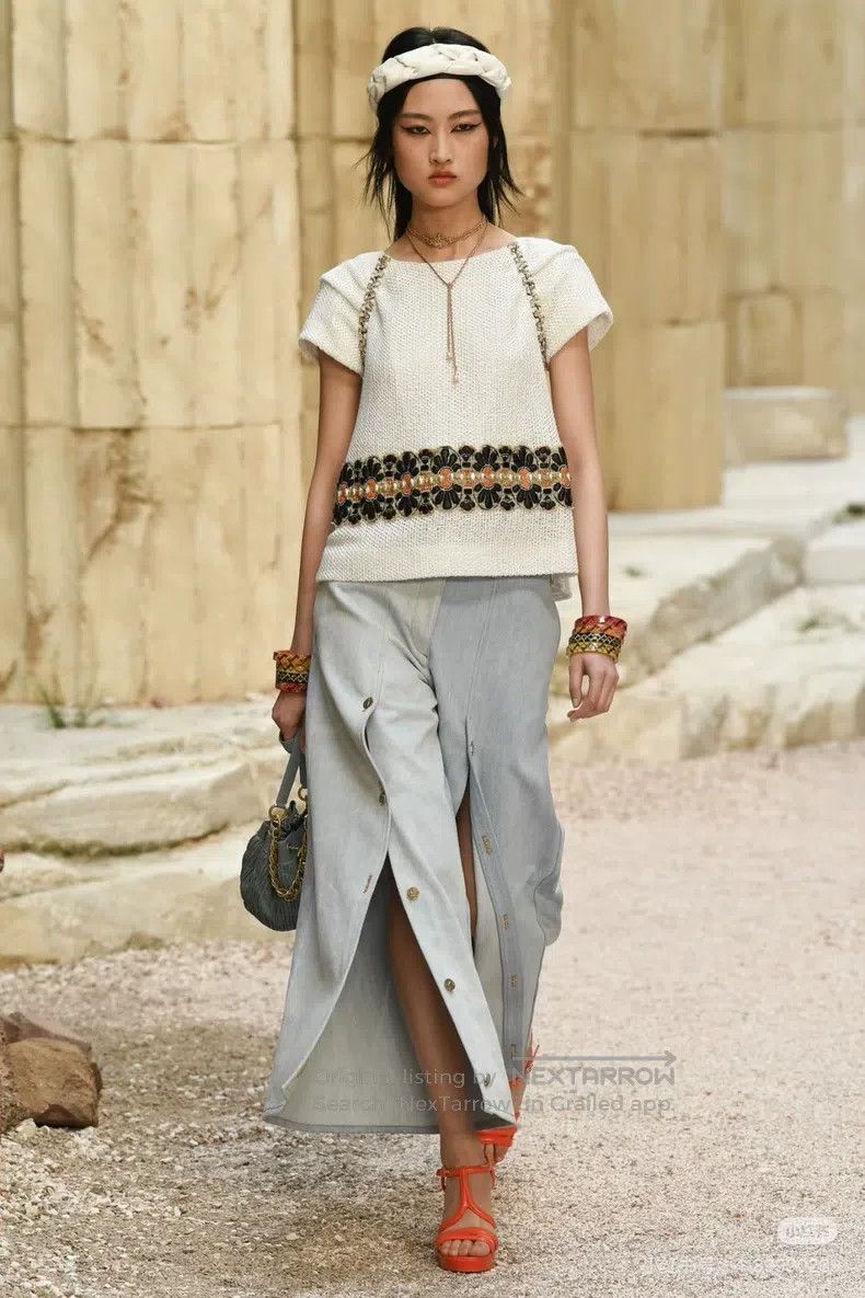 Chanel Chanel Greek series blue denim wide-leg pants Size 25" / US 0 / IT 36 - 7 Thumbnail