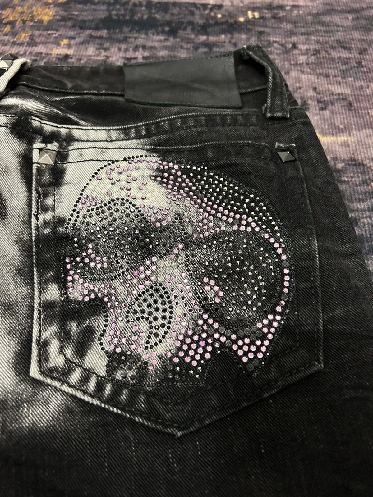 Tornado Mart Xfrm Skull Swarovski Clawmark Studded Jeans Size US 31 - 10 Thumbnail