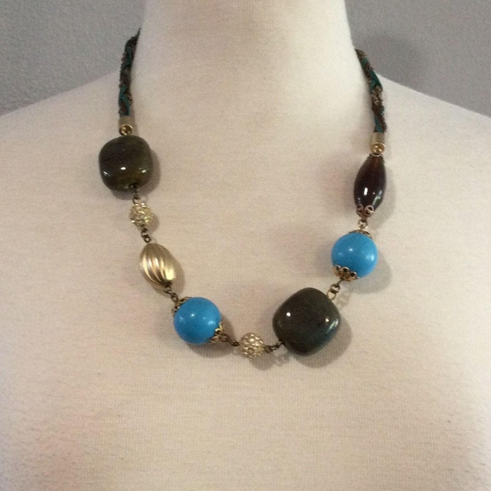 Other Elegant Blue, Gold, Brown Braided Leather Necklace Size ONE SIZE - 12 Thumbnail