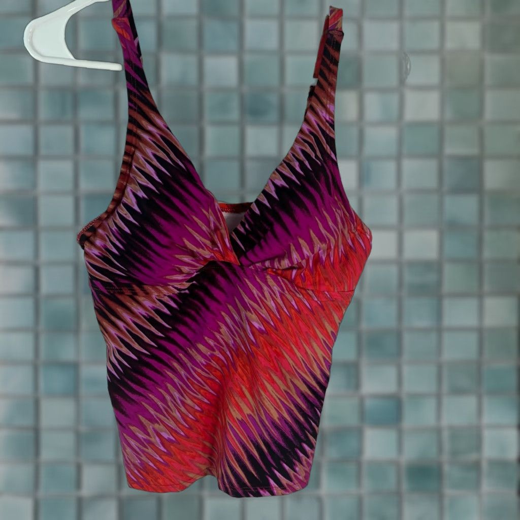 Vintage Dana Buchman Misses Geometric Print Padded Purple Pink Multi Tankini Top Women Size 10 Size L / US 10 / IT 46 - 1 Thumbnail