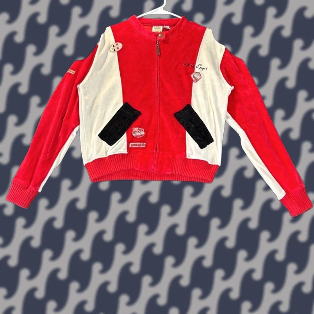 Enyce Lady Enyce Velour 750 Sport Racing Full Zip Jacket Red White Women's XL Track Jacket Womens Size XL / US 12-14 / IT 48-50 - 1 Thumbnail
