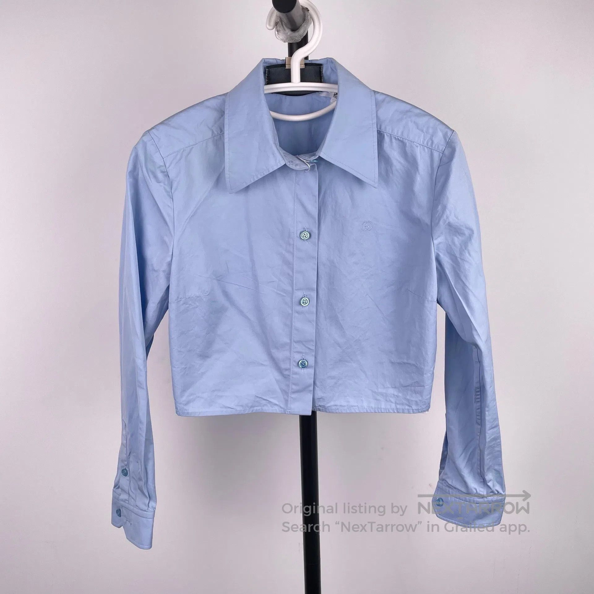 Gucci Guicci Blue Embroidered Letter Logo Long Sleeve Shirt Size Size XS / US 0-2 / IT 36-38 - 1 Thumbnail