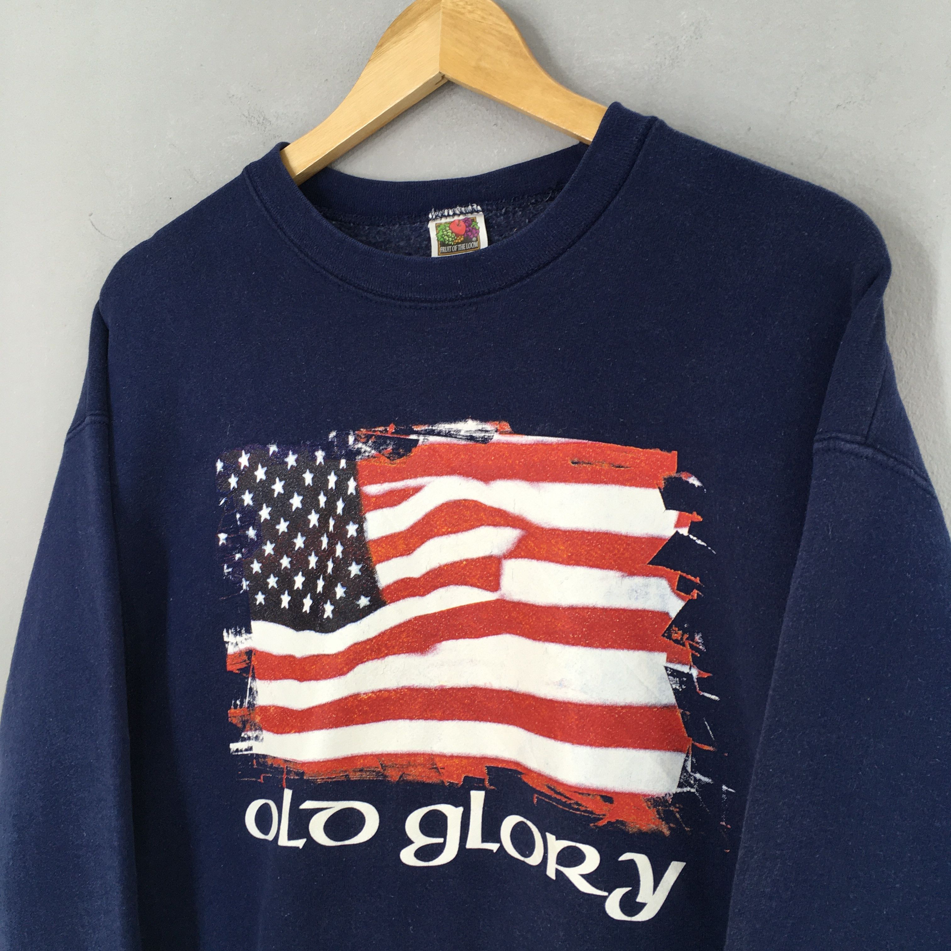 Fruit Of The Loom × Vintage Vintage Y2K America Flag Old Glory Blue Sweatshirt Medium Size US M / EU 48-50 / 2 - 3 Thumbnail