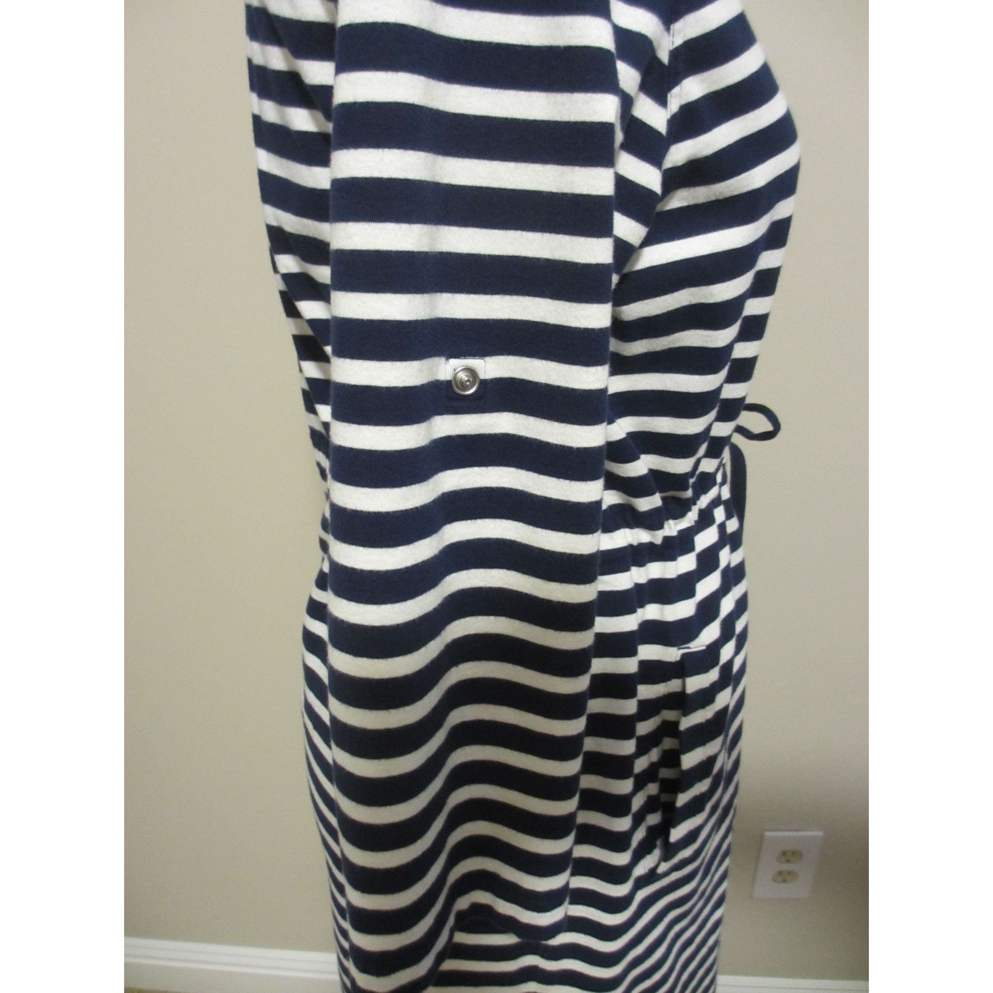 Lands' End Lands End Navy & White Striped Hooded Drawstring Waist Robe Size M / US 6-8 / IT 42-44 - 9 Thumbnail