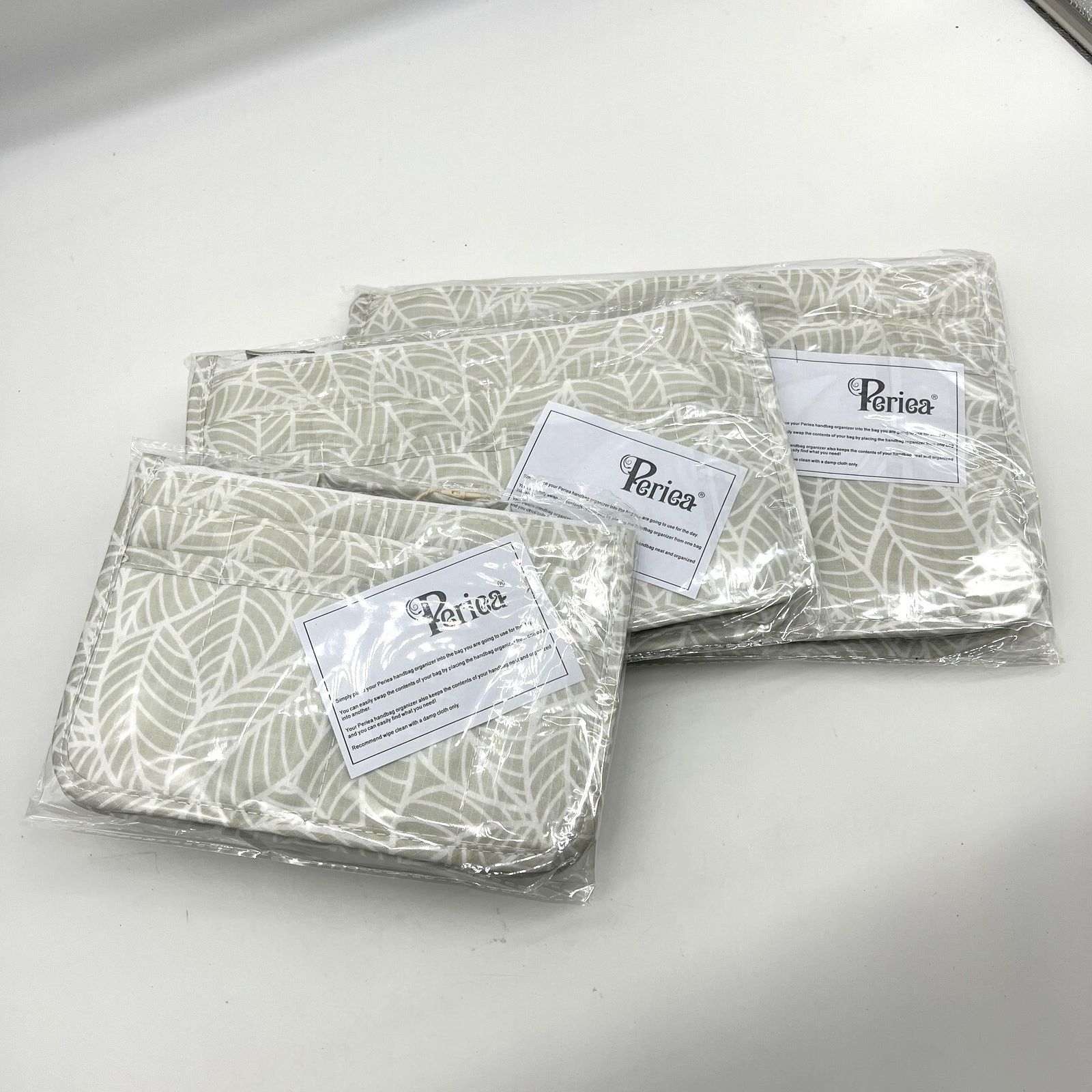Other Periea Set of 3 Purse Organizers with Gift Bags Grey Leaves Size ONE SIZE - 1 Thumbnail
